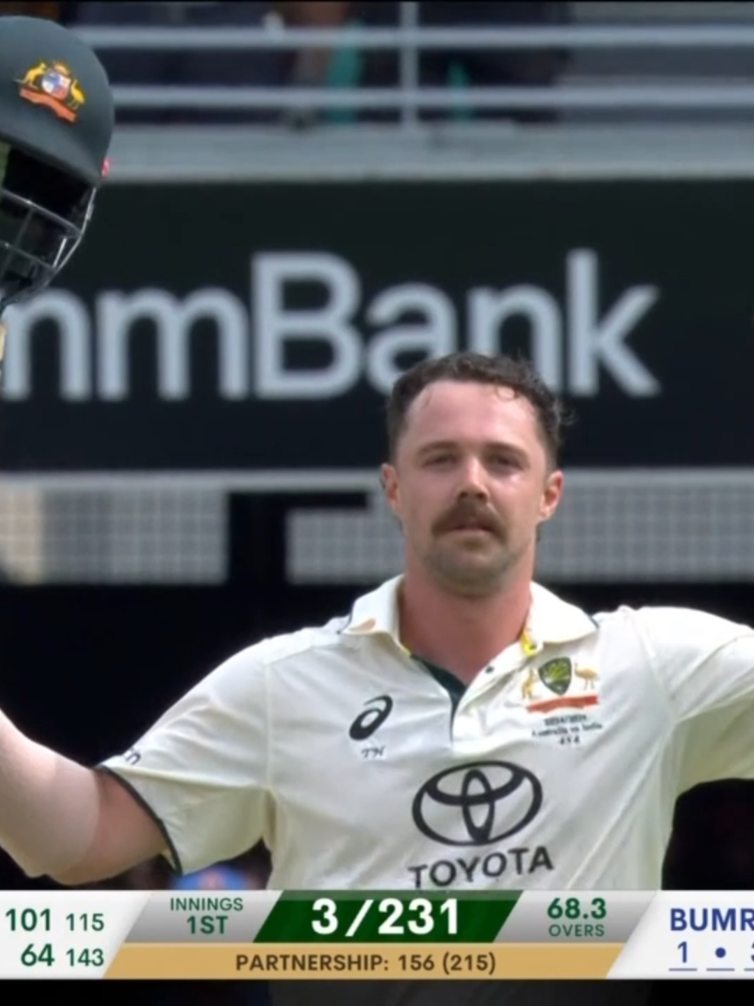 A commentary box gaffe has overshadowed twin Aussie centuries on day two of the third Test in Brisbane. Jasprit Bumrah had 5 wickets but there was little he could do to stop South Aussie Travis Head who had another brilliant century, eventually out for 152 on a day of Australian dominance. #AUSvIND #7NEWS