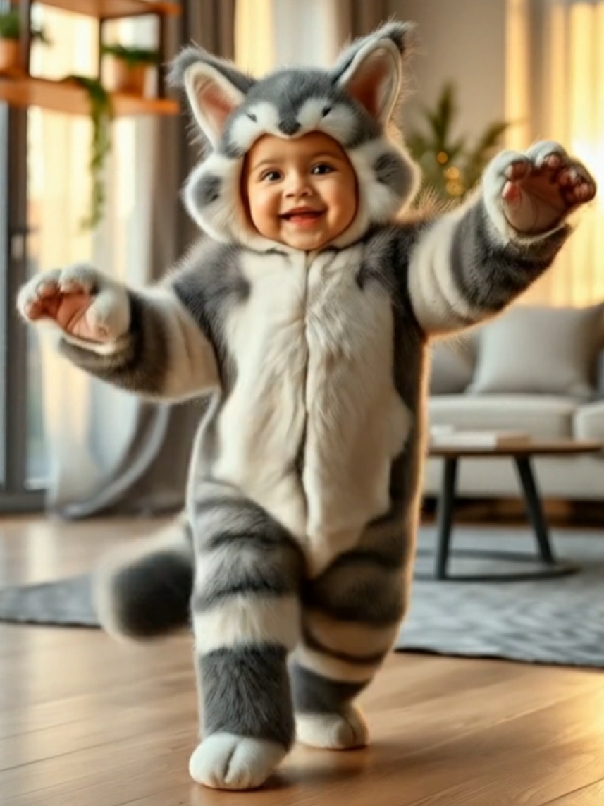 Cute baby dances in cat costume #babylove #forkids #baby #cute #usa #fyp #foryou #cutebaby #cat #babydance #AI 