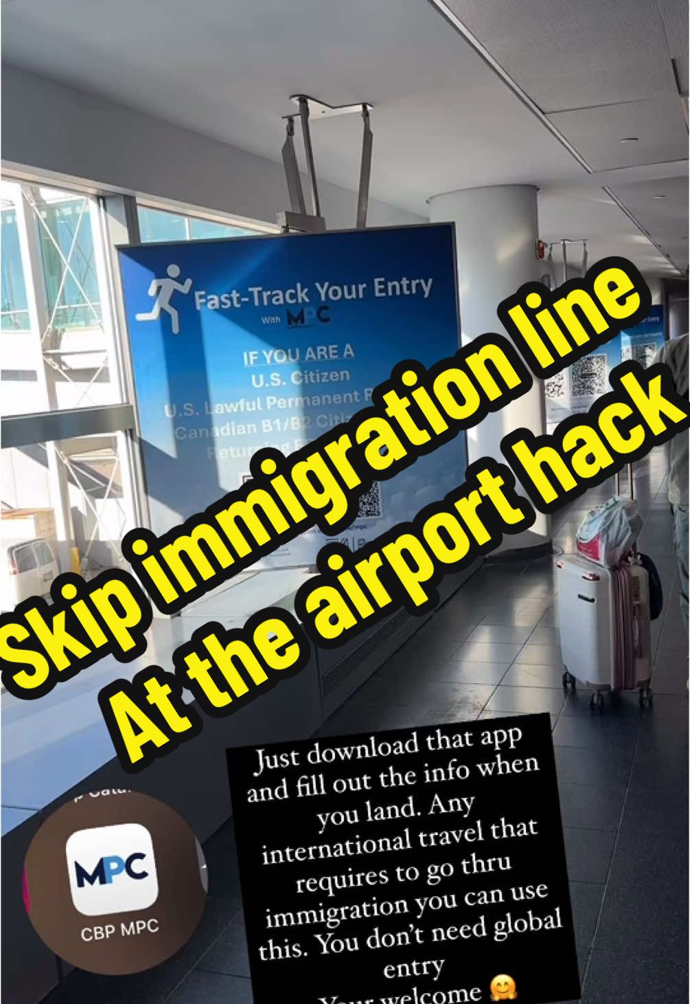 Don’t come at me for not gatekeeping because the airport is clearly advertising it in the first clip as you can see #mobilepassportcontrol #airportimmigration #skiptheline #foryoupage #airport #mpc #cbp #fyp 