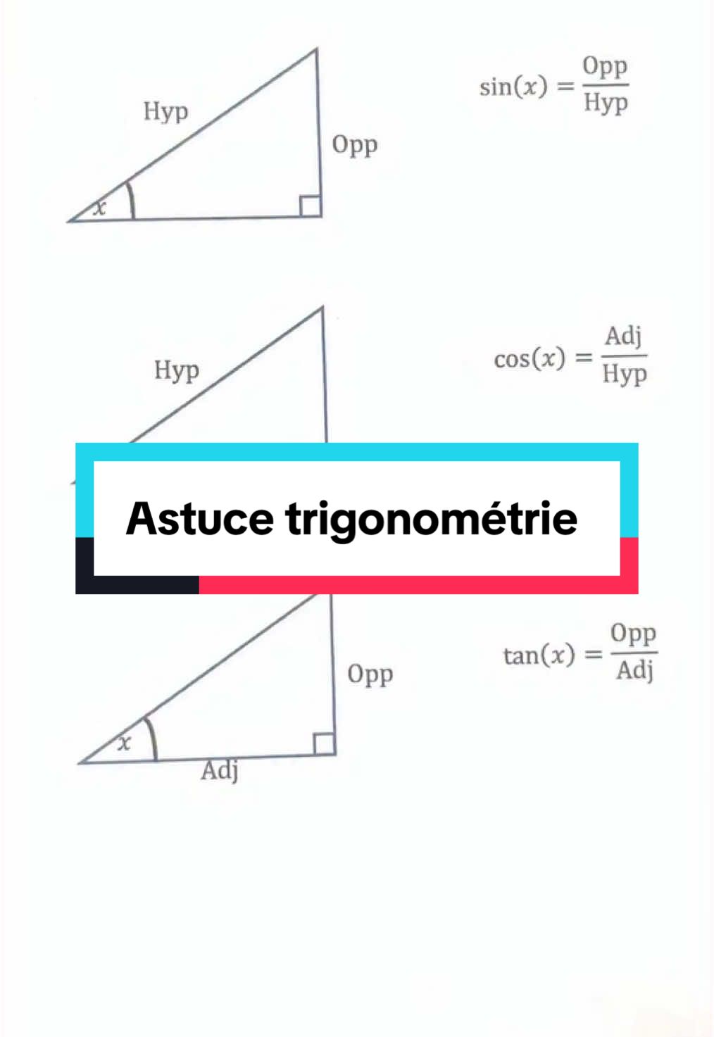 Pour retenir les 3 formules de trigonométrie : sinus, cosinus et tangente. #maths #math #mathématiques #lycée #collège #trigonométrie #trigo #sin #cos #tan #apprendresurtiktok