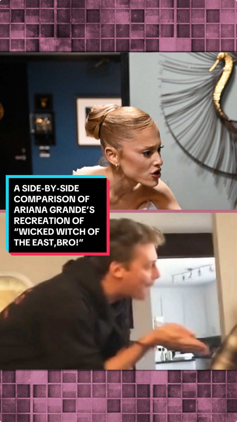 A side-by-side comparison of @arianagrande’s recreation of the original “Wicked Witch of the East, Bro!” Viral video ♡ #FallonTonight #TonightShow #ArianaGrande #Wicked #Glinda #JimmyFallon 