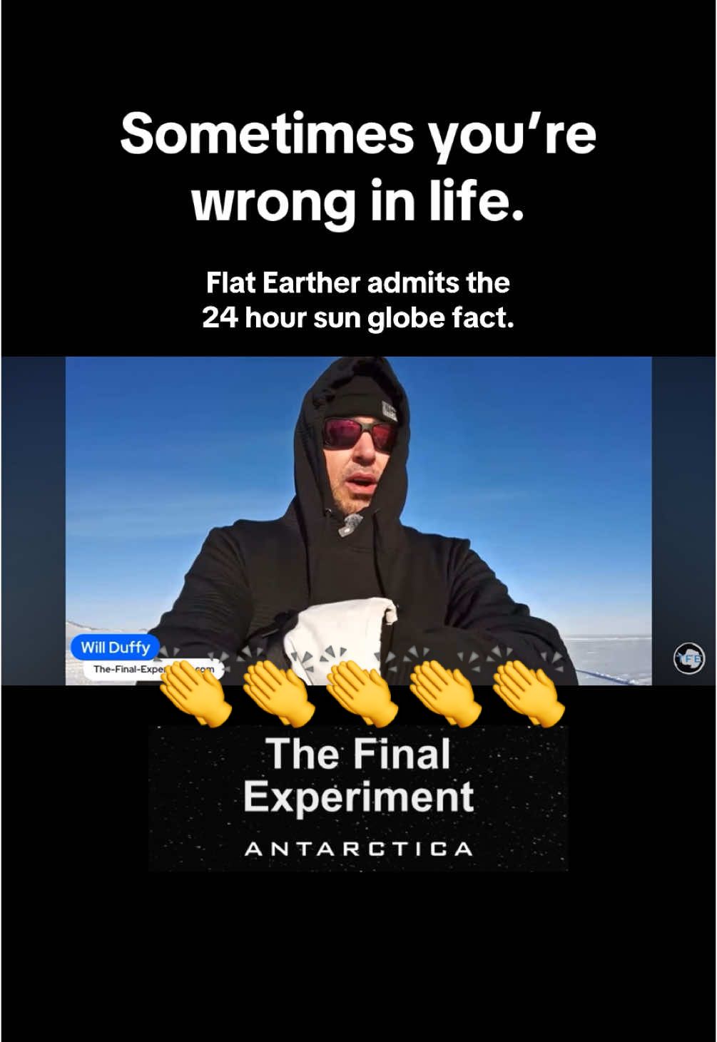 Sometimes you’re wrong in life.  Flat Earther saw the midnight sun in Antarctica. What’s next? #antarctica #midnightsun #flatearthdebunked #flatearth #globe #thefinalexperiment 