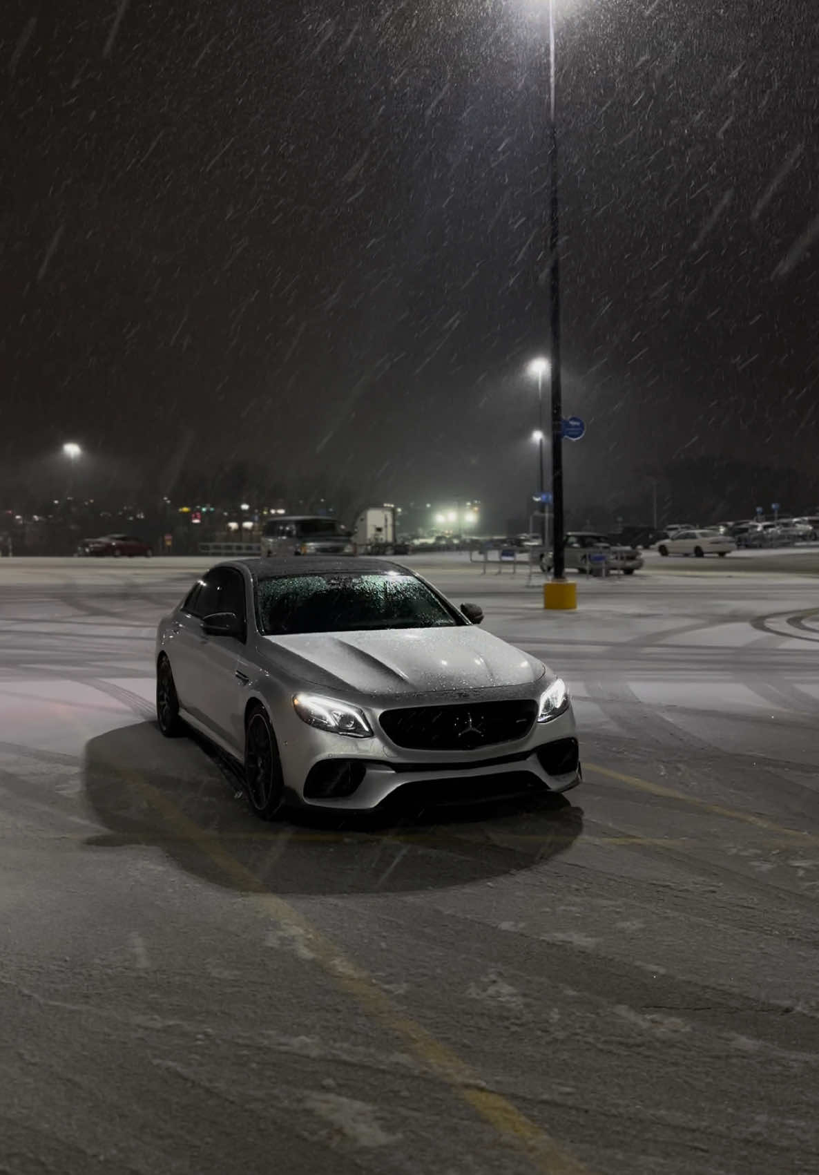 E63s in the snow 😍❄️ #mercedes #AMG #E63s #BiTurbo #V8 #w213 #German #cars #mercedesamg #BMW #M177 #fyp