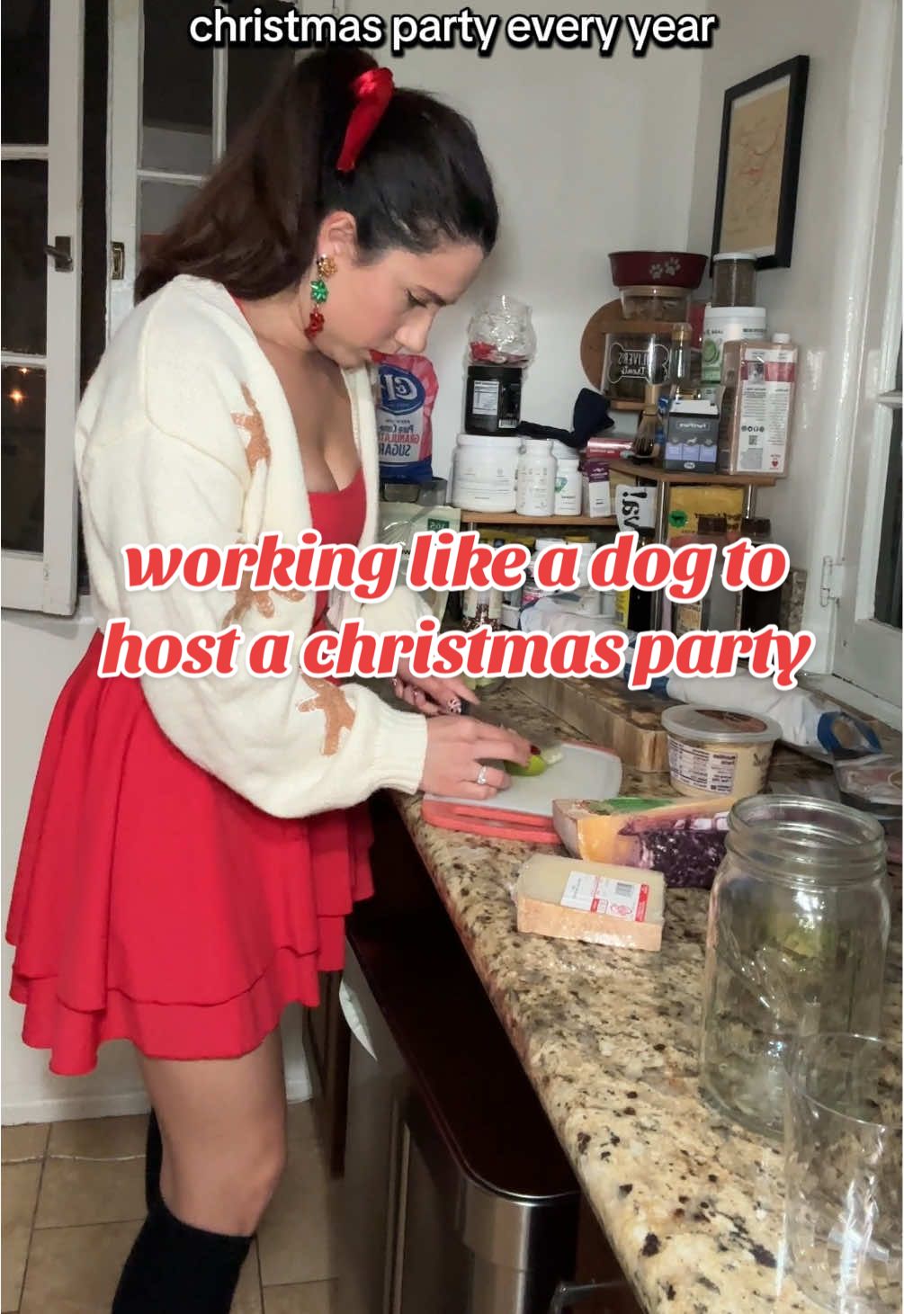 hostess with the mostess? more like hostess who hasn’t sat down since 8am so her friends can have a fun time with lots of cookies and snacks!!! my husband and i host a christmas party every year and all day while cleaning and prepping we regret it - but every year we have so much fun so it’s always worth it 🎄🫶🏻 #iworklikeadogdayandnight #christmasparty #holidayparty #christmaspartyoutfit #bakingszn 