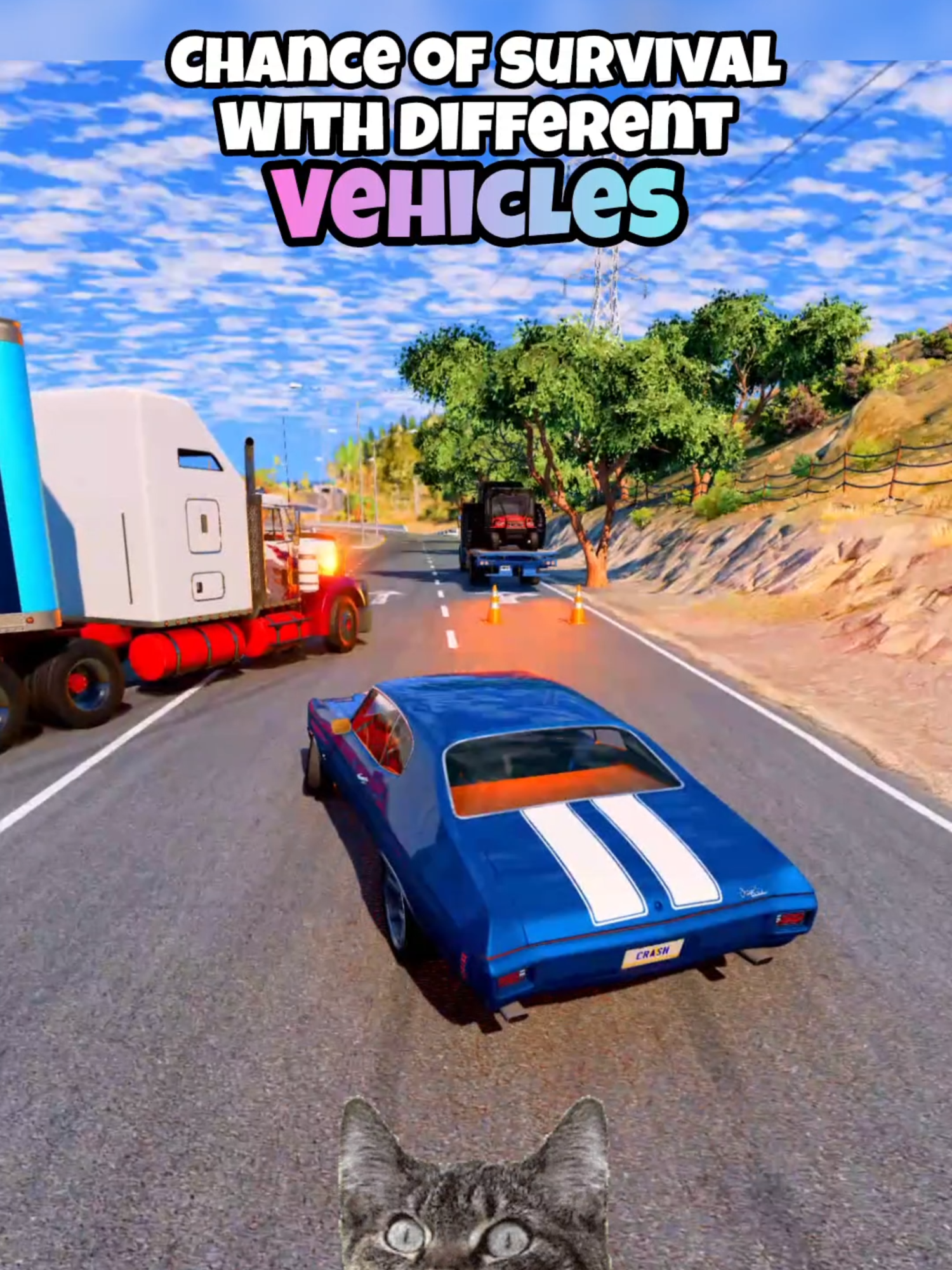 Chance of survival with different vehicles #beamng #beamngdrive #beamngcrash #game #gaming #car #cars #simulation #fouryou #fyp #longervideos #tesla #teslamodel3 #teslacybertruck