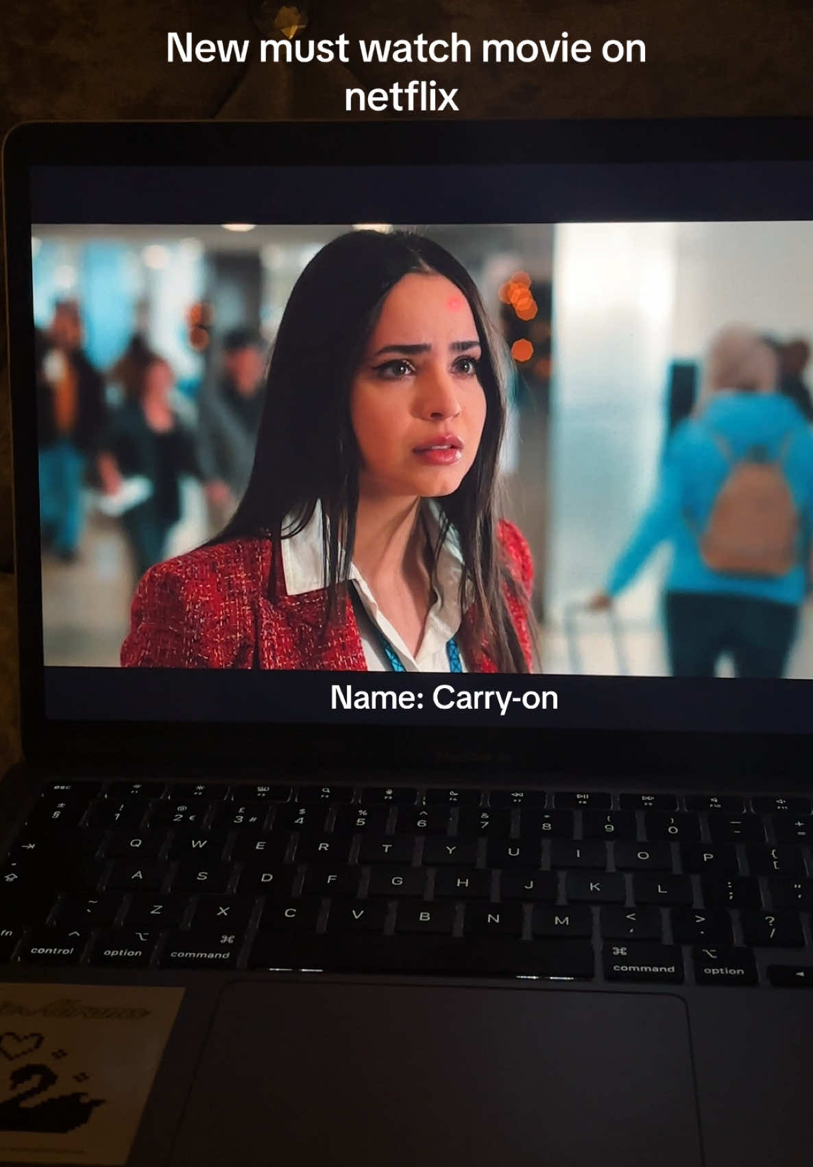 it’s called “ Carry-on” and it’s about an airport security officer who gets blackmailed into letting a dangerous item pass through a Christmas Eve flight. AHHH such an intense thriller! Highly recommend it. #carryon #netflix #newnetflixmovie #movie #film #christmasmovies #taronegerton #sofiacarson #newmovie #mustwatchmovies #fyp #foryoupage #netflixrecommendation 