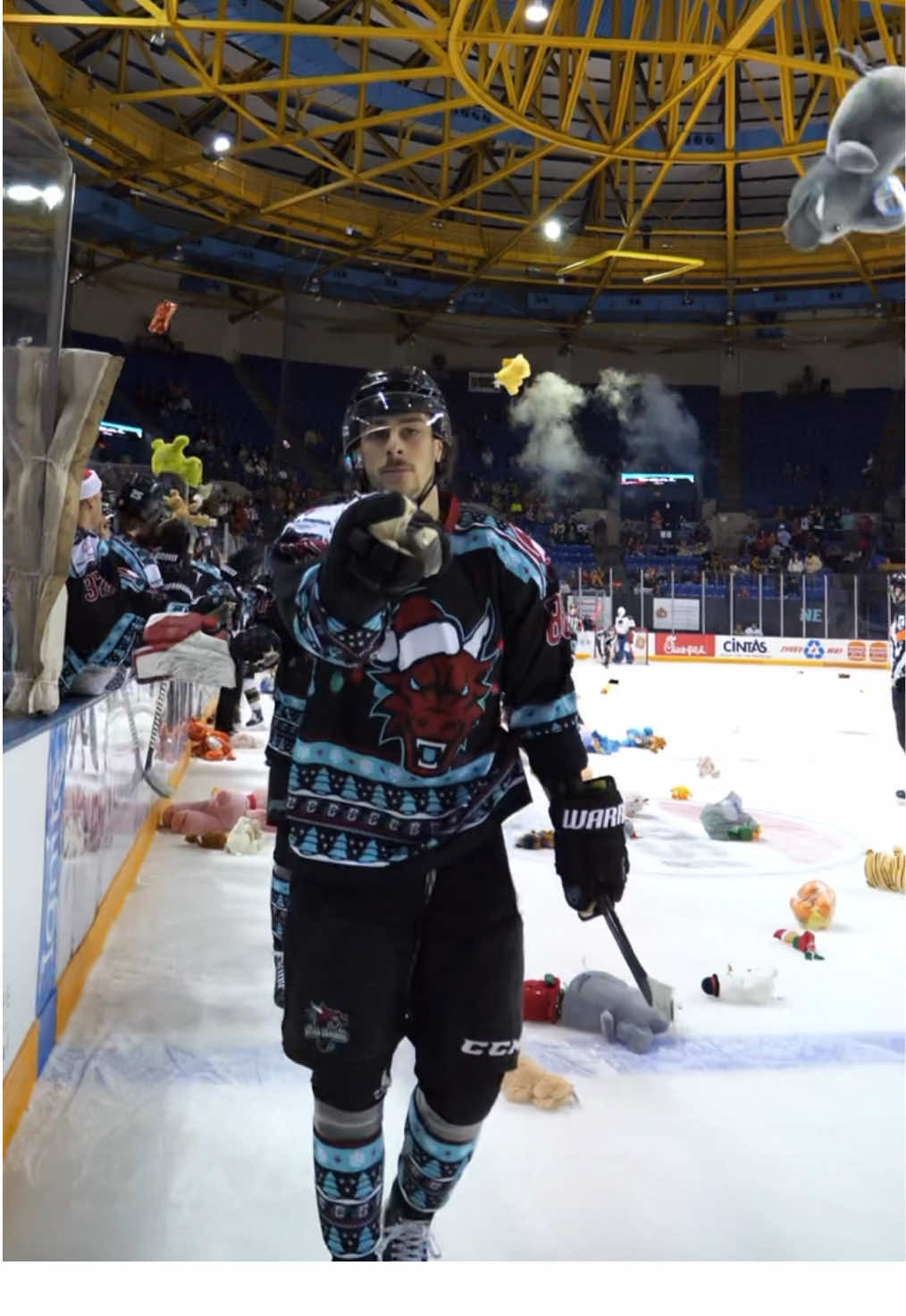 LET THE TEDDY BEARS FLY! 🧸 #teddybeartoss #hockey #Christmas #hockeytiktoks #hockeyboys 