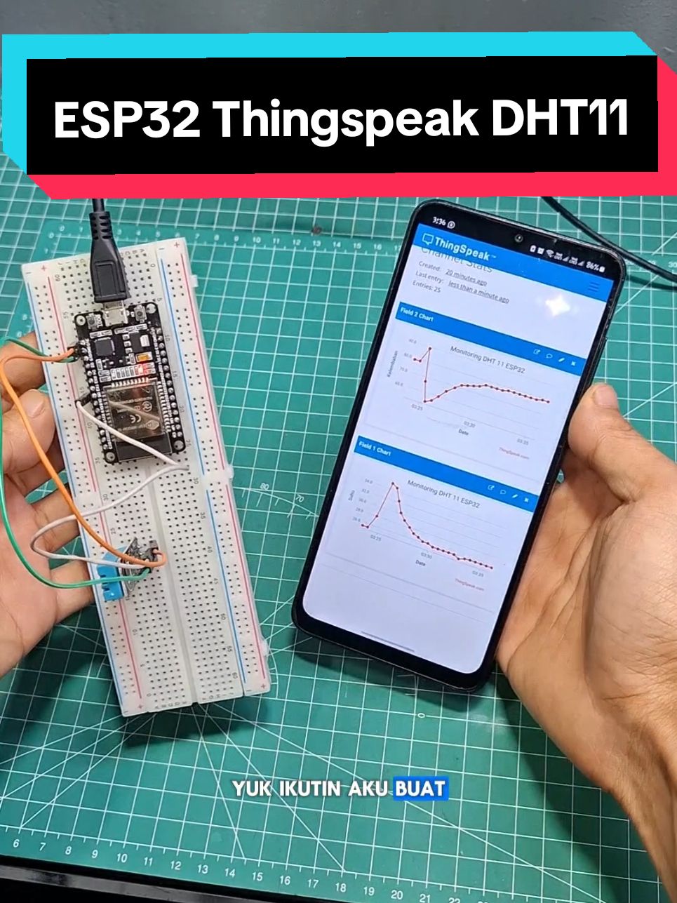 IoT ESP32 dengan DHT11 suhu dan kelembaban Thingspeak @pcbway #pcbway #iot #thingspeak #arduino #tugasakhir #tugaskuliah #idrusproject #golitestore #elektro #telkom #telkomuniversity 