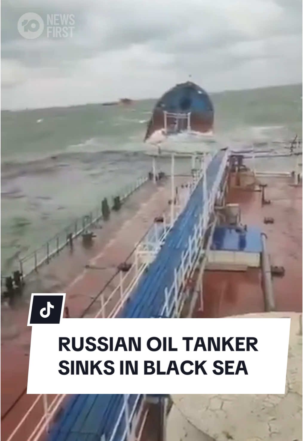 A Russian tanker has split in half and sunk in the Black Sea during an intense storm, spilling more than 4,000 tonnes of oil products into Eastern Europe’s Kerch Strait. Footage released by Russia’s Southern Transport Prosecutor’s Office shows the bow of the tanker completely broken off, with streaks of oil trailing in the water. One crew member was reportedly killed, and a rescue operation was able to evacuate the remaining 13 sailors. Shortly after, a second Russian-flagged ship was left drifting after sustaining damage in the weather. Russian investigators said two criminal cases have been opened into possible safety violations after the incident. #10newsfirst #russia #russian #oilspill #blacksea