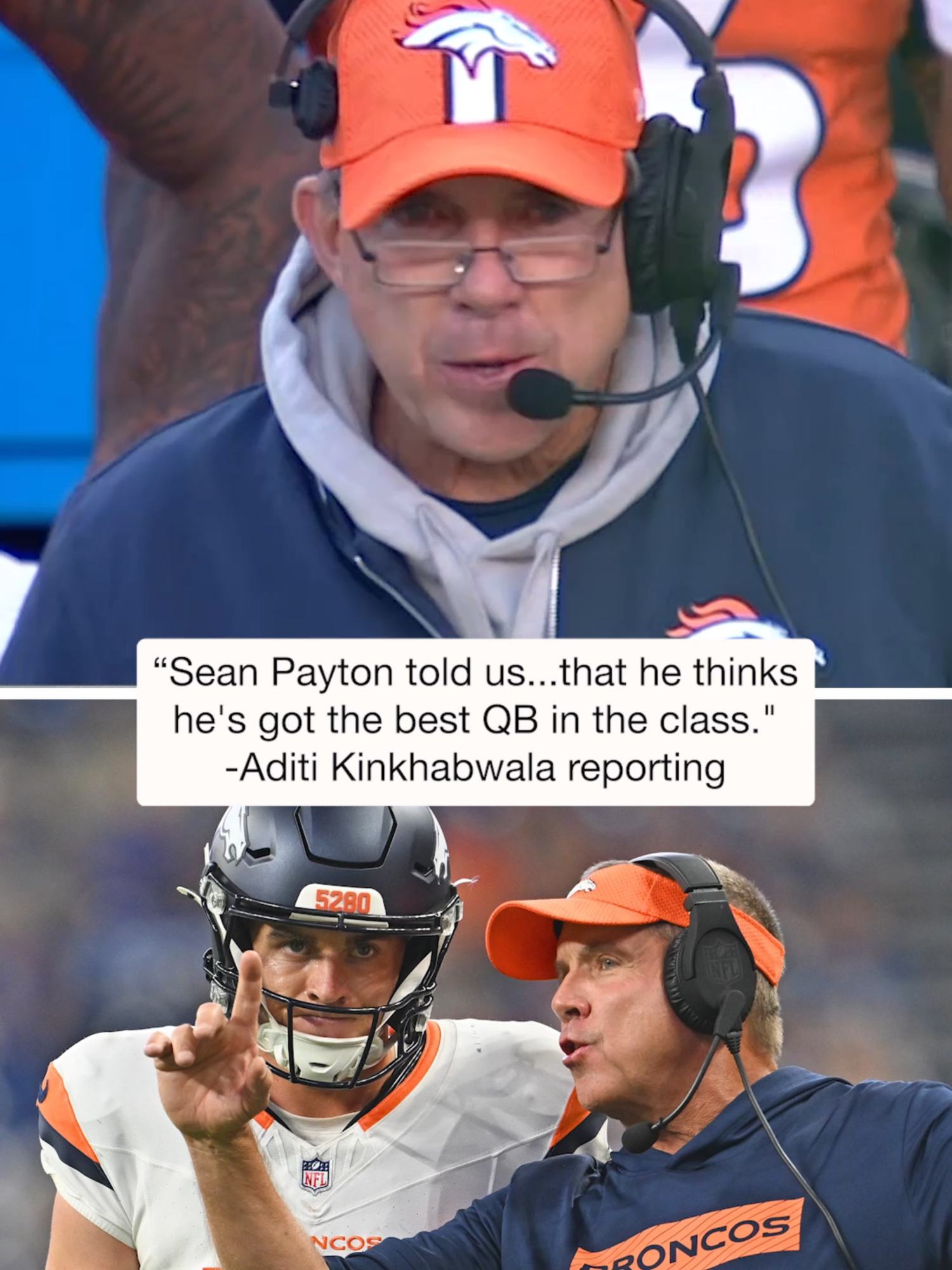 Sean Payton told Aditi Kinkhabwala what he really thinks of his rookie QB Bo Nix. #bonix #seanpayton #denverbroncos