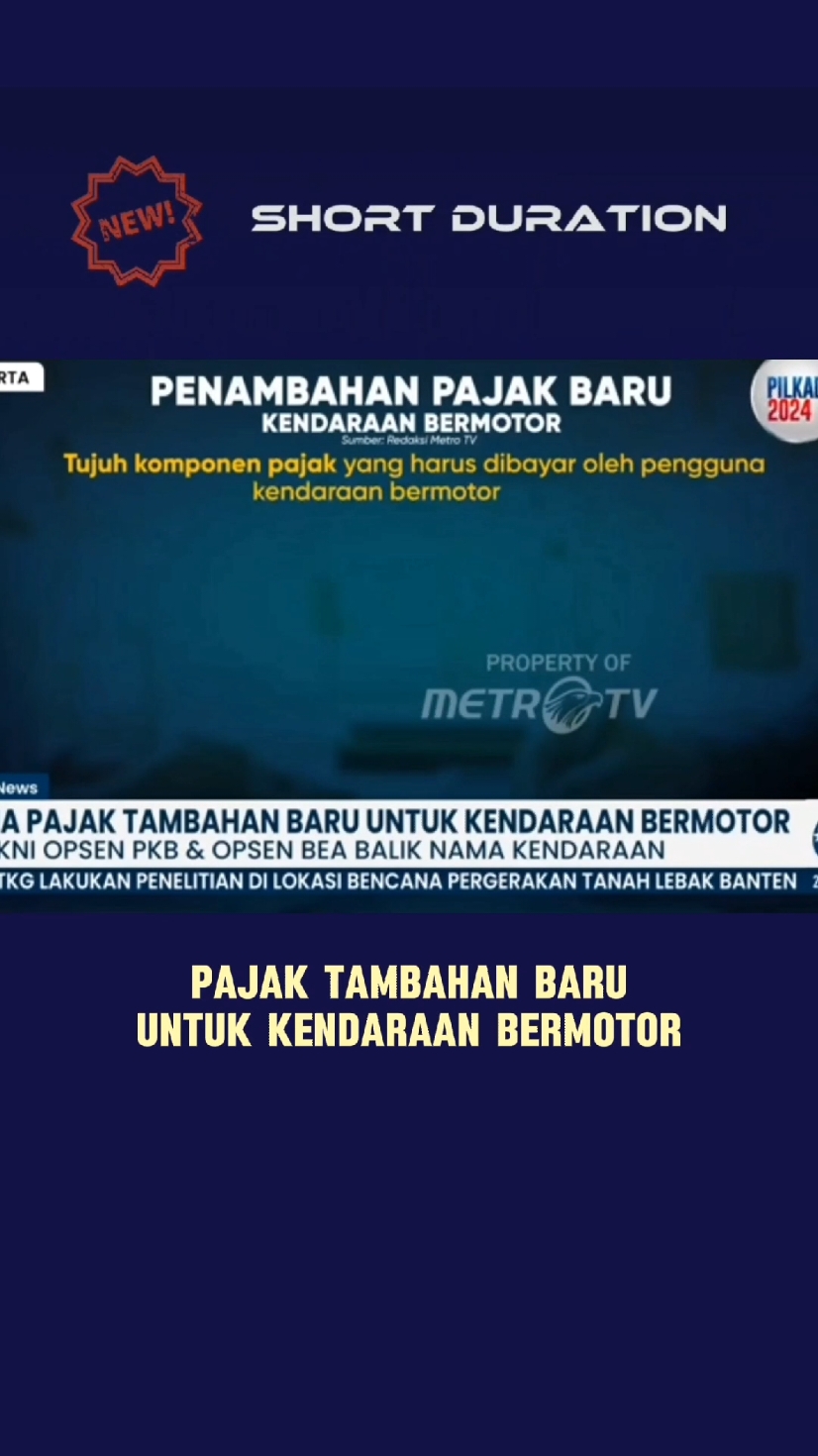 Mulai 5 Januari 2025, pemerintah akan memberlakukan dua jenis pajak tambahan baru untuk kendaraan bermotor. Pajak tambahan tersebut adalah opsi pajak kendaraan bermotor (PKB) dan opsi bea balik nama kendaraan bermotor (BBNKB). Sumber : METRO TV #update #beritatiktokviral #beritaviraltiktok #beritaterbaru #beritahariini #beritaterkini #beritaviral #berita #infoberita #info #beritaupdate #breakingnews #beritatiktok #beritaditiktok #indonesia #pajak #pajakkendaraan 