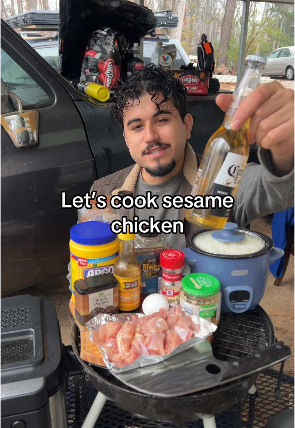 Sesame chicken on the mini grill