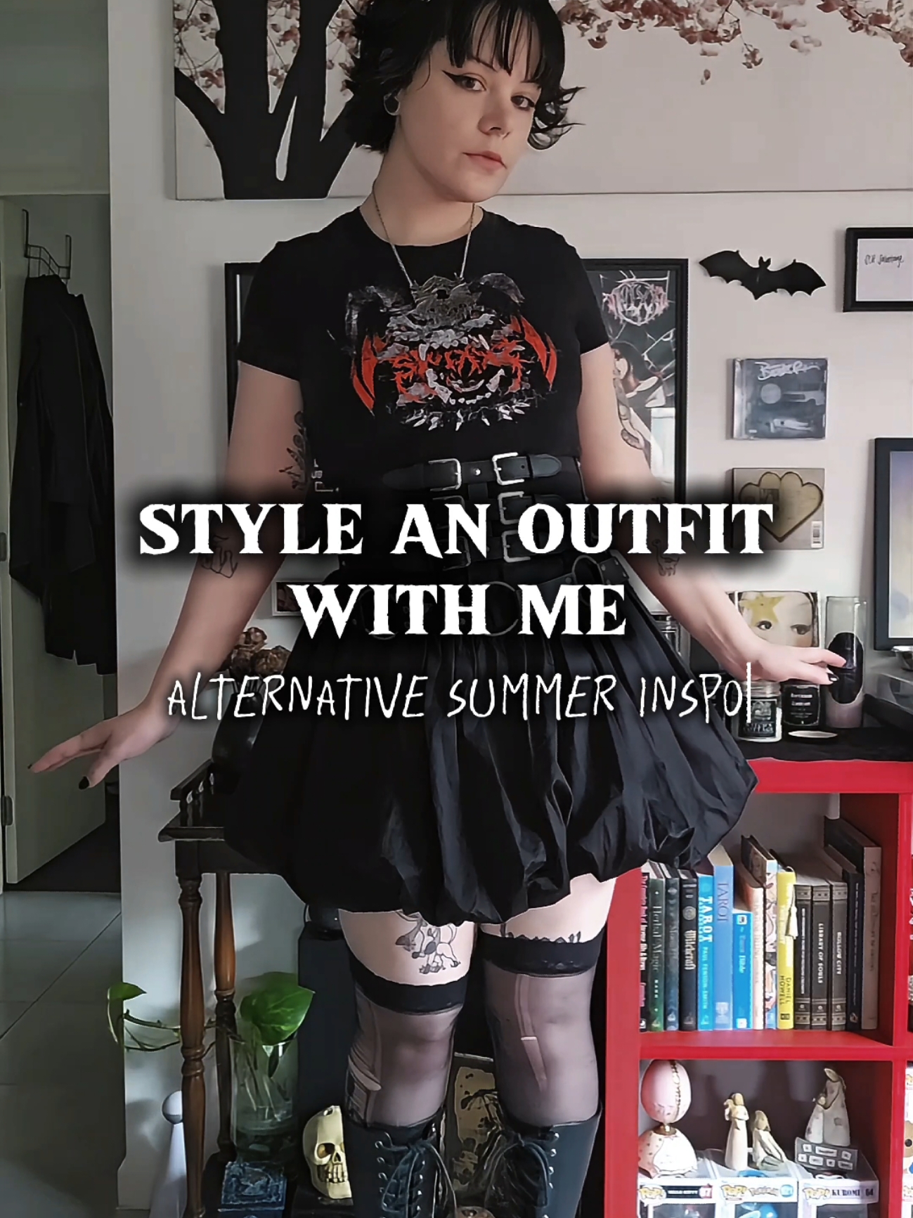 casual summer grwm 🤭🖤 honestly, I can't believe I'm not wearing foundation! my skin has cleared up so much!! was getting ready for a chill hangout so thought I would film a well overdue GRWM 🖤 OUTFIT DETAILS ☆ baby tee - @SWIXXZ @Maggie Lindemann   ☆ dress - target AU ☆ belt - @dangerfieldclothing (thrifted) ☆ second belt - @jayjays  ☆ socks - kmart ☆ shoes - @demonia.shoes  ⋆⋆⋆ #grwm #fashioninspo #altfashion #alternative #gothicfashion #gothic #swixxz  #demonia #styling #fyp #explore 