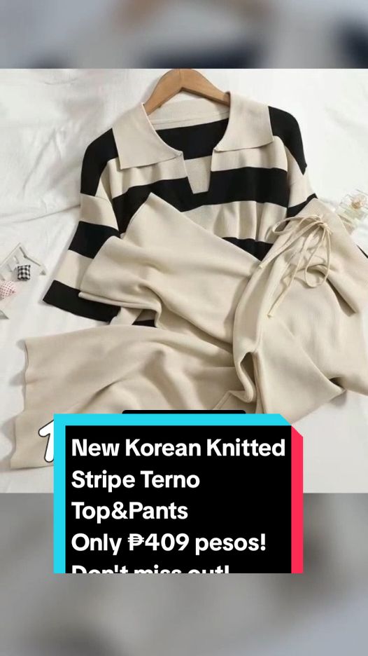 New Korean Knitted Stripe Terno Top&Pants Only ₱409 pesos! Don't miss out! Tap the link below! #koreanknittedstripedterno #topandpants  #womenswear #TikTokShop #TikTokFashion #tiktokph #tiktokfinds #tiktokaffiliate #LearnOnTikTok 