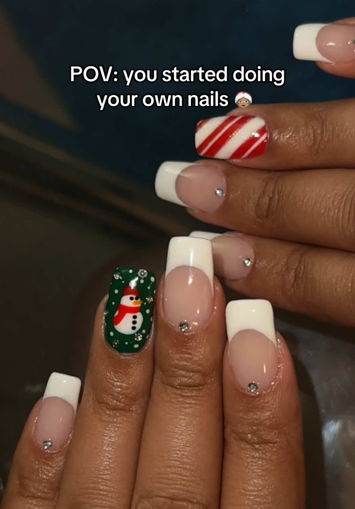 they came out so cayuteeeeee 🥹😍 #diynails #christmasnails #candycanenails #snowmannails #nailtok #creatorsearchinsights 