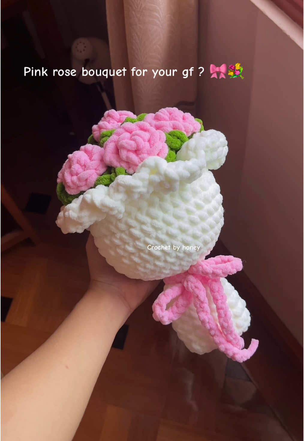 Rose bouquet ကိုမှ pink color လေးနဲ့🫠🎀  နောက်လအတွက် orderလက်ခံပါပြီရှင်✨ #crochet #bouquet #flowers #aesthetic #rose #giftideas #fyp #foryou #preorder 