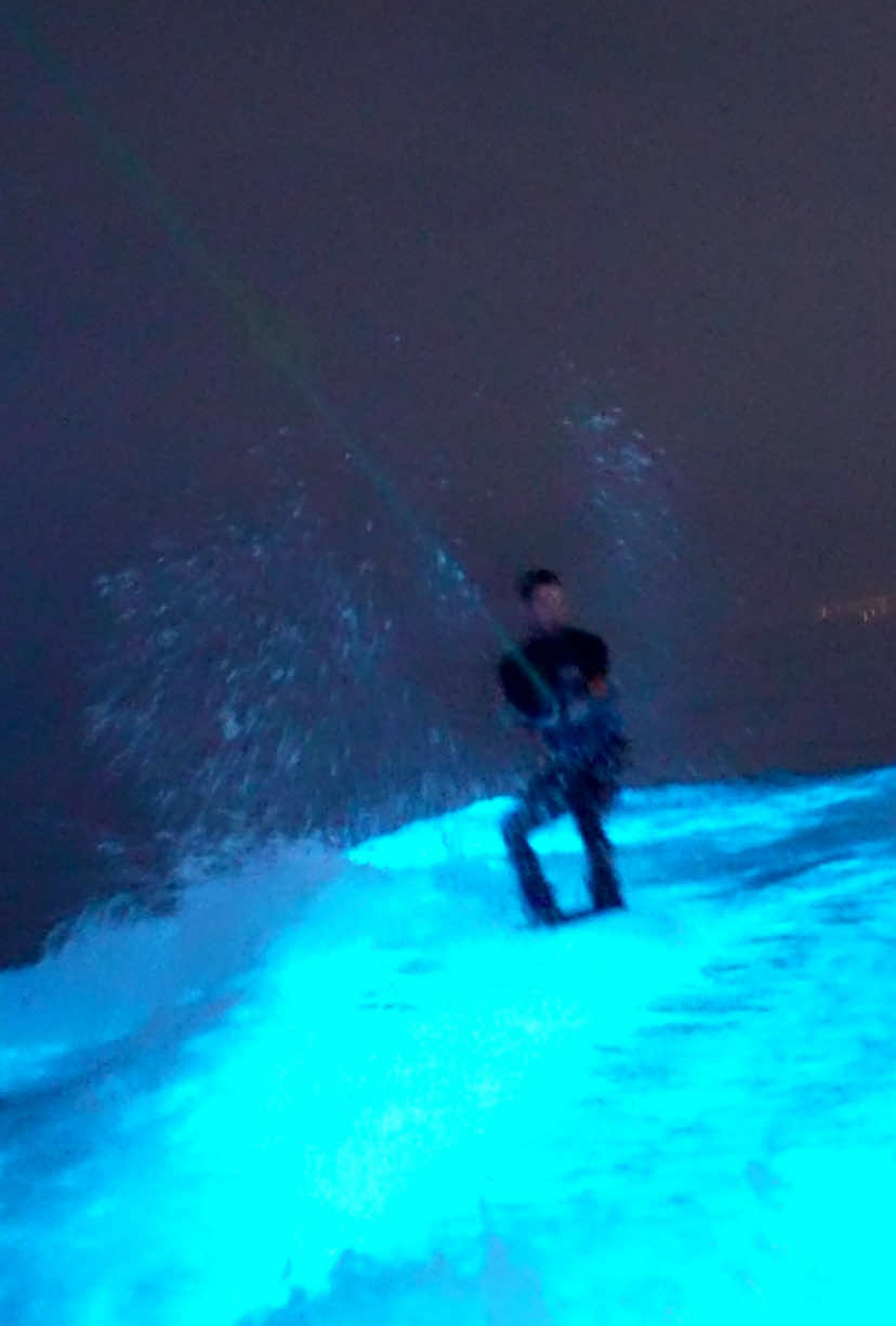 Wakeboarding in bioluminescence!! 🏄‍♂️ I decided to look through some more footage of my friend @Derek O'Donnell shredding in neon blue bioluminescence. I found this epic clip and I thought I should share it.  📍Marina Del Rey, CA - October 2024 #bioluminescence #marinadelrey #glowing #wakeboarding #moana 