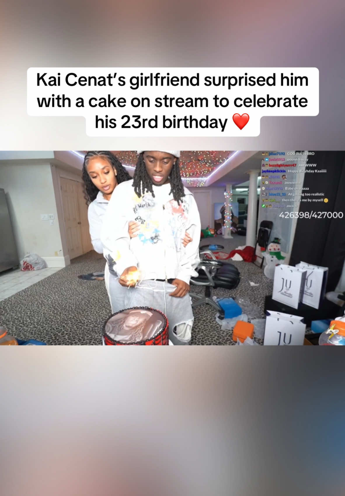 Kai Cenat’s girlfriend surprised him with a cake on stream to celebrate his 23rd birthday ❤️ #kaicenat #kai #gigi #girlfriend #birthday #streamer #fyp #fypシ゚viral 