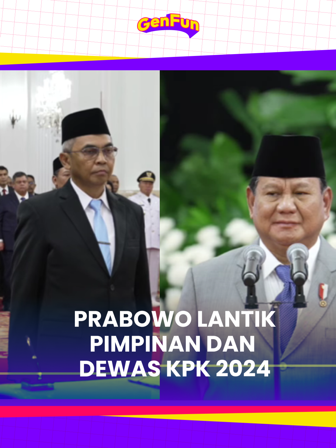 Presiden Prabowo Subianto melantik pimpinan Komisi Pemberantasan Korupsi (KPK) dan Dewan Pengawas KPK periode 2024-2029 pada Senin (16/12). . Pimpinan KPK dilantik hari ini adalah Setyo Budiyanto, Fitroh Rohcahyanto, Johnais Tanak, Agus Joko Pramono, dan Ibnu Basuki Widodo. Ketua KPK yang terpilih yaitu Setro Budiyanto. #Presiden #Prabowo #KPK #Lantik #2024