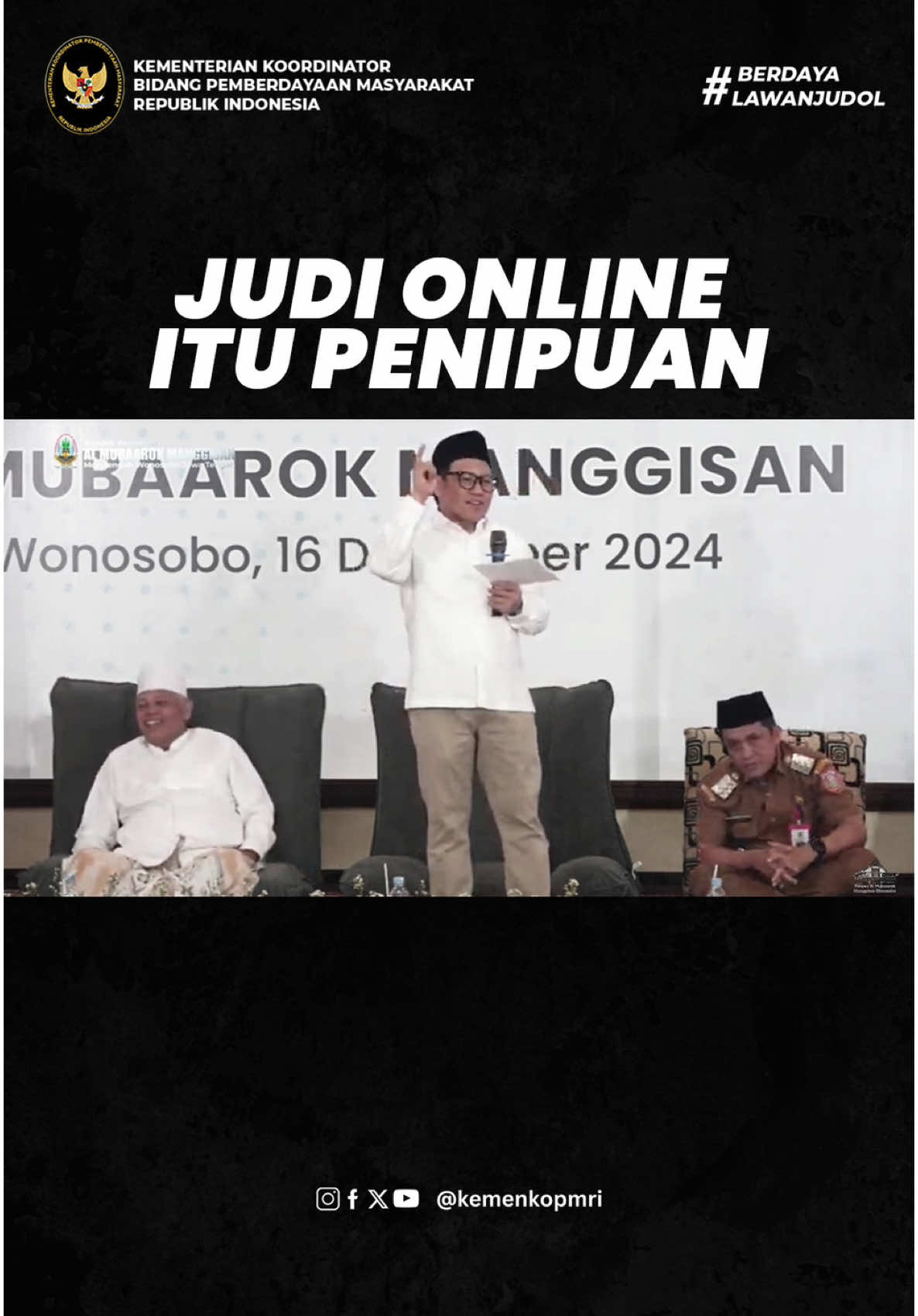 Judi online itu penipuan! Saya sampaikan kepada adik-adik santri Pondok Pesantren Al Mubaarok Manggisan, Wonosobo dalam acara Uji Coba Makan Bergizi Gratis. #MakanBergiziGratis #KemenkoPM