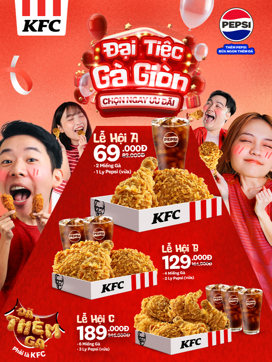 🍗 GÀ GIÒN RỤM RỤM ĐẬM VỊ ĐÃ THÈMMMM 💥 Lớp vỏ giòn tan vàng ươm, cắn một miếng là “rộp rộp” giòn rụm. Bên trong thịt gà mọng nước, thơm lừng đến khó cưỡng! 😍 Mùa lễ hội rộn ràng sao thiếu được gà rán KFC! Ghé KFC ngay hoặc đặt món giao hàng tận nơi, nhận ưu đãi siêu hời 🔥🔥 🌟 Chương trình diễn ra từ ngày 06/12/2024 đến hết ngày 05/01/2025. 🌟 Lưu ý: Giá sẽ có sự thay đổi tùy vào kênh mua hàng. #KFC #KFCVietnam #ThemGa #ThemKFC