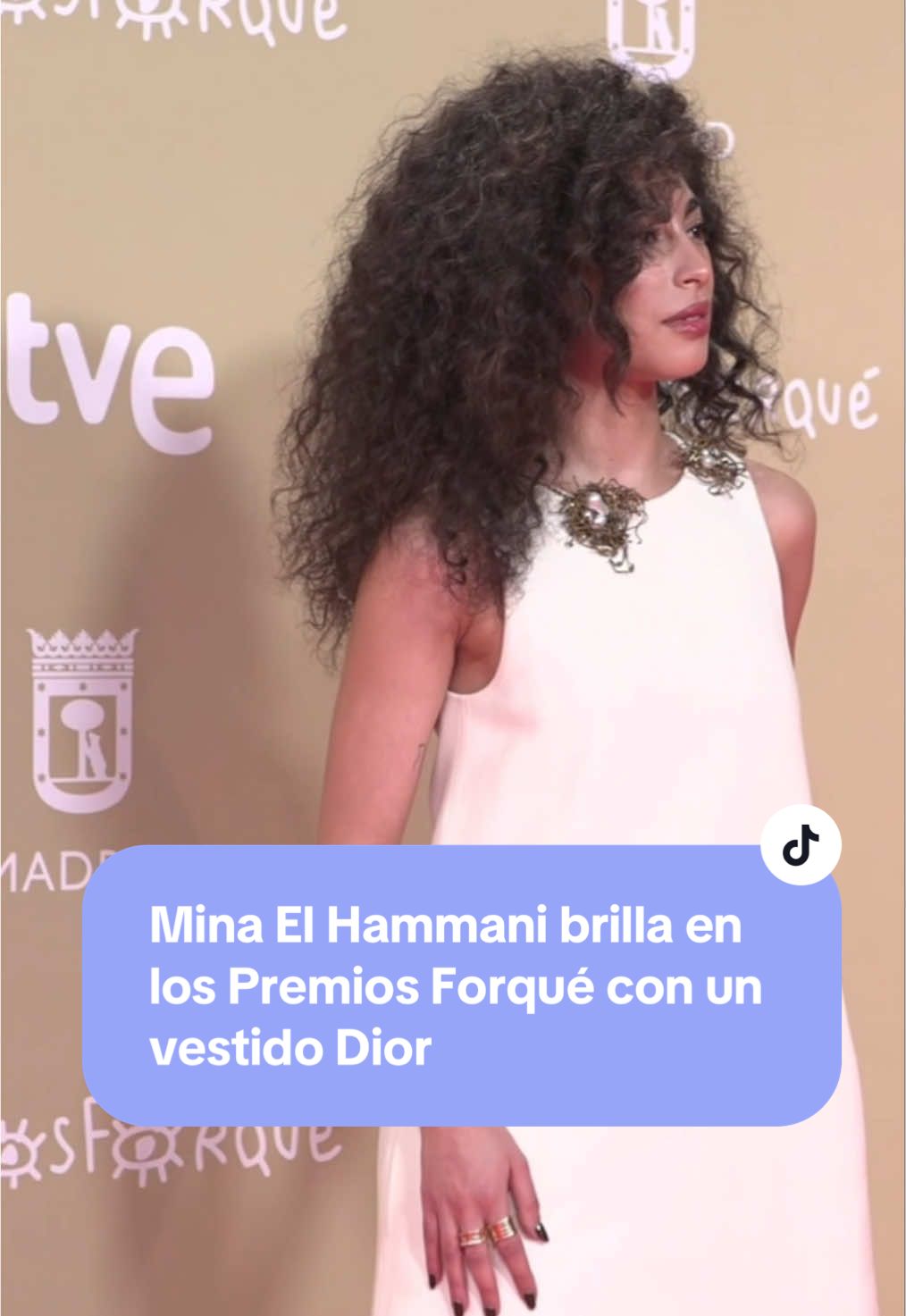 La actriz y modelo española de ascendencia marroquí ha lucido un vestido largo blanco de Dior con detalles en el cuello en su asistencia a los Premios Forqué de este sábado.  💜MUCHO MÁS EN MAGAS #MinaElHammani #premiosforqué #alfombraroja 