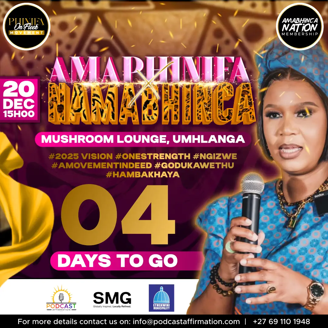 Amabhinca and Amaphinifa are coming to you with an explosive collaboration. in 4 days we magnify culture at the well known Mushroom Lounge, Umhlanga are you ready??!, #2025Vision #GodokuWethu #Hambakhaya #Amaphinifa #Amabhinca