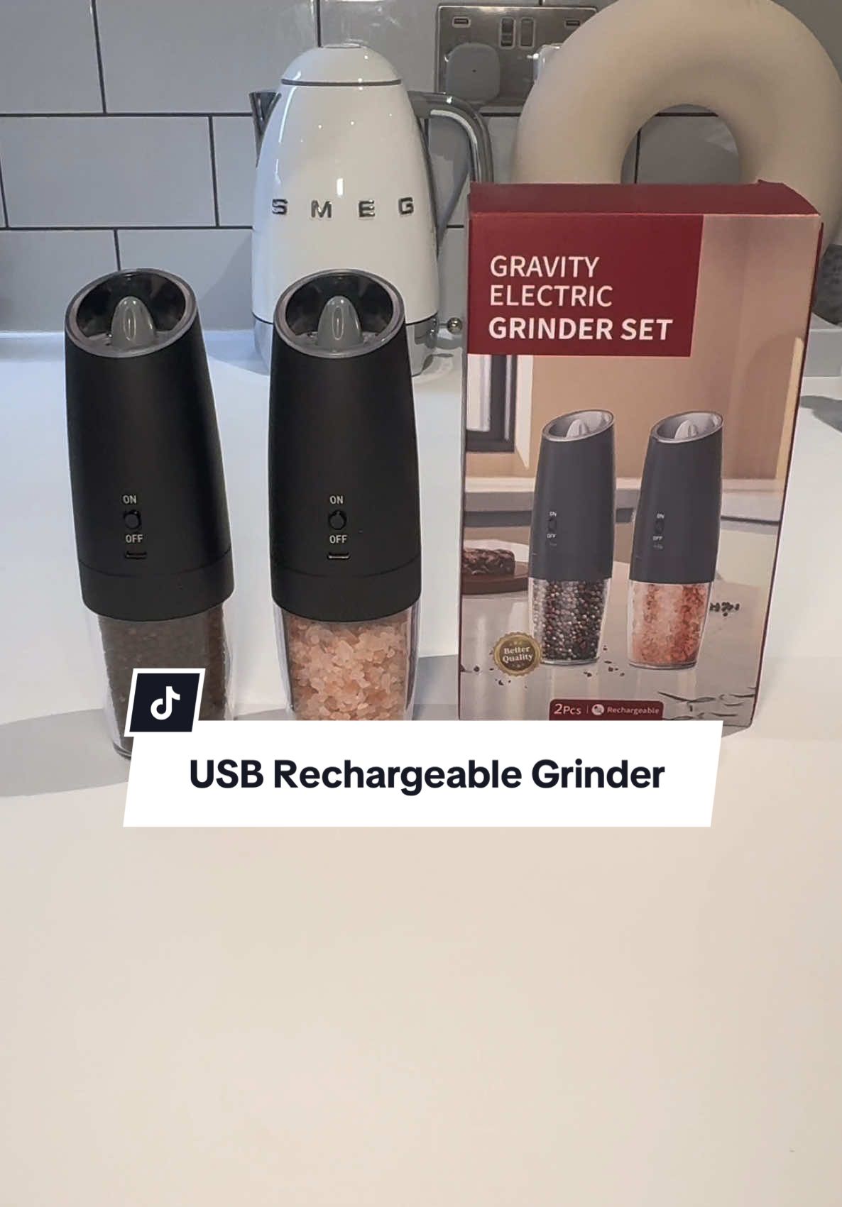 Season your Christmas with ease! This rechargeable grinder set is twice the convenience! The gift that keeps giving. #grinder #grinderset #kitchengadget #salt #pepper #rechargeable 