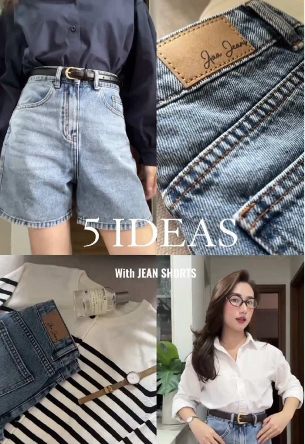 Mình gợi ý 5 ideas với quần shorts jean. Một chiếc quần khá dễ mặc và vô cùng thoải mái 🫶🏻 #mixandmatch #TikTokFashion #outfit #outfitideas #aaajeans 