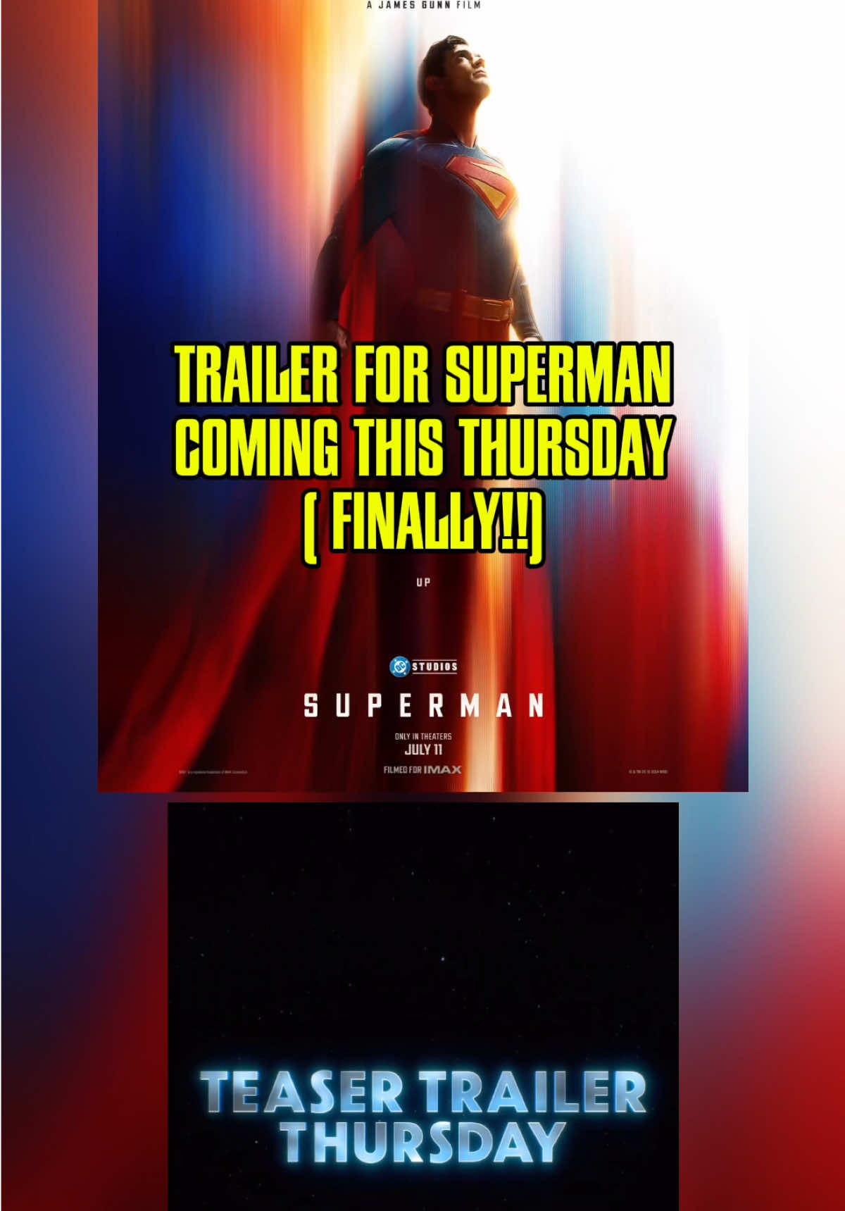 NEW SUPERMAN TRAILEE COMING THIS THURSDAY LET JAMES GUNN COOK 🔥 ( the theme is sounding amazing bro) #superman #davidcorenswet #jamesgunn #dceu #dcu #dccomics #fyp #viral