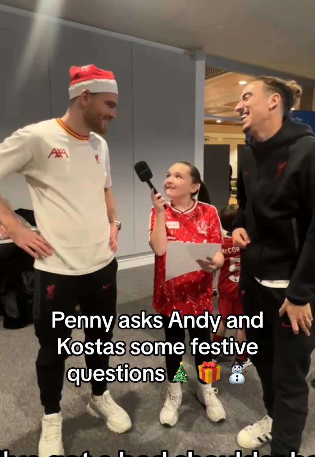 Recently, during @Liverpool FC’s yearly Christmas visit to Alder Hey ❤️ , Penny from our Youth Forum asked Andy Robertson and Kostas Tsimikas some festive questions 🎄 Who can build the better snowman? Who’s more likely to eat all of their advent chocolate in one day? 🍫 Find out the answers to these questions and more! #LFC #liverpoolfc #alderhey #christmasatalderhey #christmas #festive 