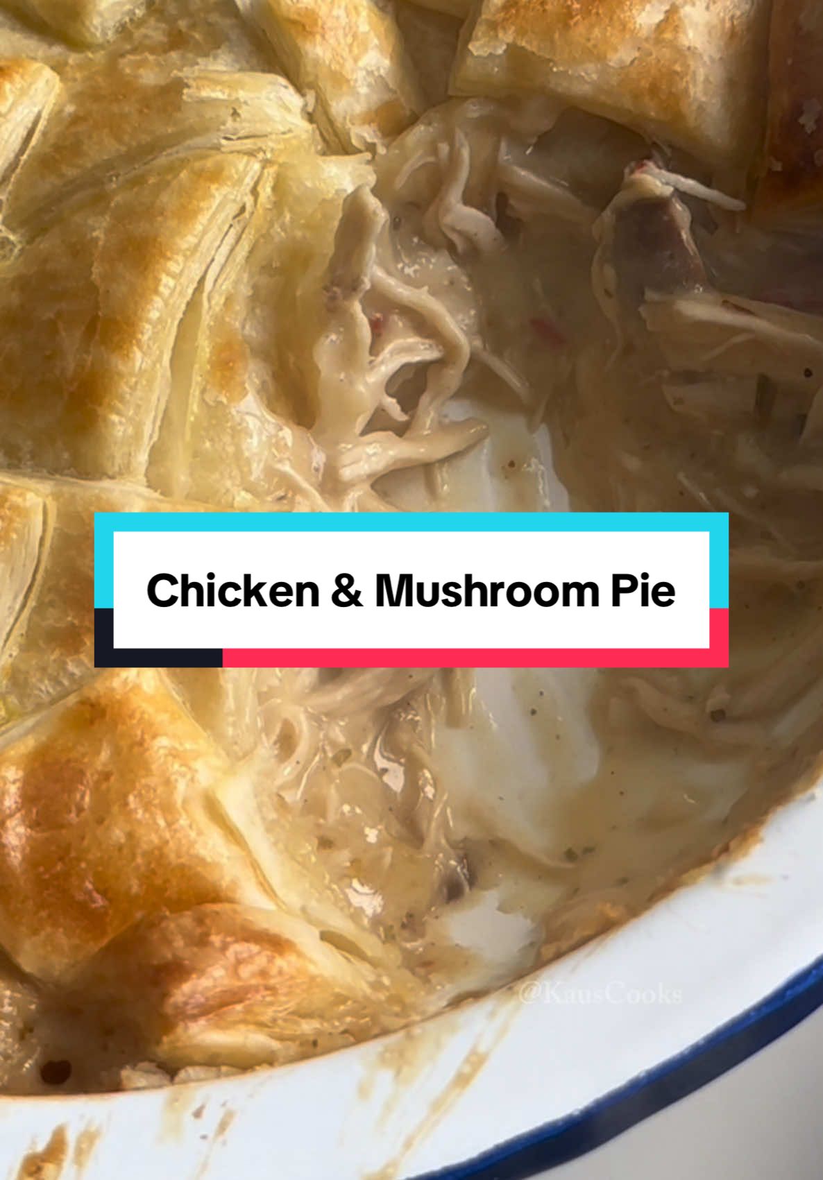 Chicken & Mushroom Pie  Recipe: - 50g butter - 1 small onion  - 3 cloves garlic - 2 tbsp/15g plain flour - 500ml chicken stock - 200ml double cream - 400g or 2 chicken breasts - 300g mushrooms - 1 tsp oregano - 1/2 tsp dried tarragon - 1 tsp onion powder  - 1/4 tst nutmeg - 1 tsp red chilli flakes or 1 fresh red chilli - 1/2 tsp pepper - 1/2 tsp salt or to taste Method: 1. Melt the butter in a pan over low to medium heat. Add the chopped onion and garlic, sauté for 3-4 minutes until softened. 2. Stir in the seasonings (and optional red chili for a bit of heat). Mix well and cook for another 1 minute to release the flavours. 3. Add the plain flour and stir to combine. Cook for 2-3 minutes, allowing the flour to cook through and remove the raw taste. 4. Gradually add the chicken stock, whisking continuously until the mixture is smooth. Let it simmer over low heat for 2-3 minutes, until slightly thickened. 5. Add the mushrooms and cover the pan with a lid. Allow the mushrooms to simmer on the lowest heat for 4-5 minutes, until they are tender. 6. Meanwhile or prior to starting the sauce, cook the chicken breasts. Season with salt and pepper, then pan-fry for 4-5 minutes on each side, or until cooked through (cooking time may vary based on the thickness of the breasts). Alternatively, you can bake or airfry. 7. Shred the cooked chicken using a fork, your hands, or a whisk attachment. 8. Stir the shredded chicken into the sauce and mix well. 9. Add the double cream and stir to combine. Remove the pan from the heat. 10. Transfer the mixture to an oven-safe dish and allow it to cool completely. 11. Once the filling has cooled, top it with puff pastry—either a full sheet or cut into squares. Avoid overlapping the pastry too much to ensure it cooks evenly. (If preferred, you can use shortcrust pastry instead.) 12. Brush the pastry with an egg wash. Bake in a preheated oven at 180°C for 20-25 minutes, or until the pastry is golden brown and crispy. Enjoy! #chickenpie #pie #comfortfood 