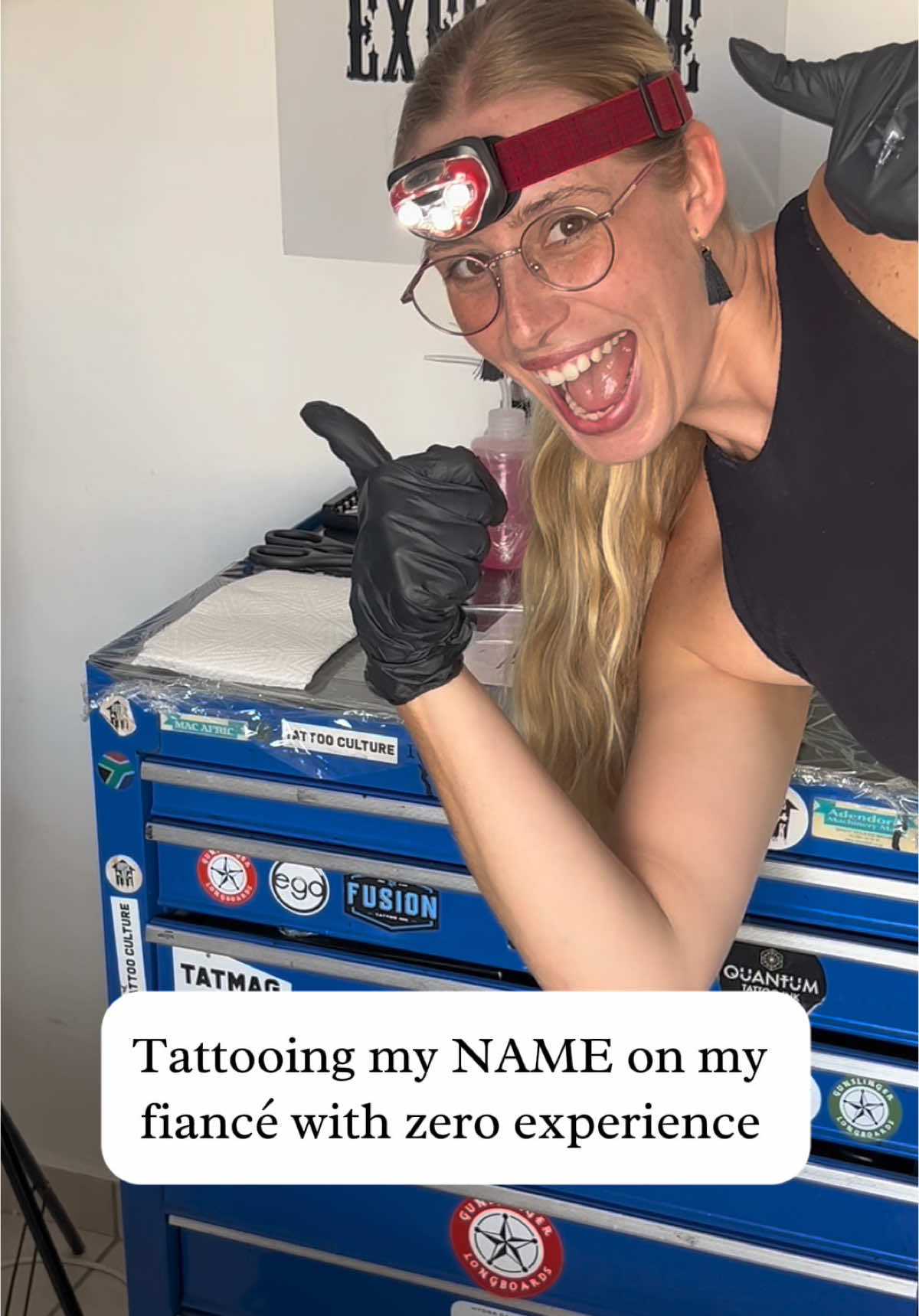 I tattoo’d my name on my fiance 💉😂❤️ #fyp #tattoo #nameart #videoviral #tattooing #beginner #nametattoo #stressful #fiance #fiancetattoo #gunwax #needle #inked #ink #tattoos #tattooideas 