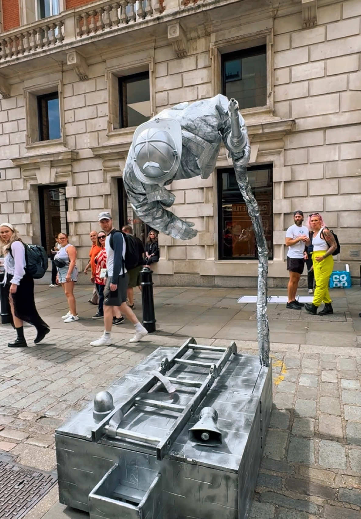 How I am going to entertain the world with the Levitating Firefighter.#silvermanstatueofficial #levitating #livingstatue #ilusion #performanceart 