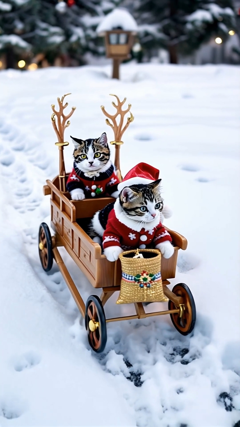 Kittens in a Festive Toy Sleigh Spread Holiday Cheer! 🎅❄️🐾 #christmas2024🎅🎄 #merrychristmas #kittycat #cat #newyear2025🎉 #happynewyear #kittens #christmascats🎄 #christmasmagic #christmastiktok #fyp 