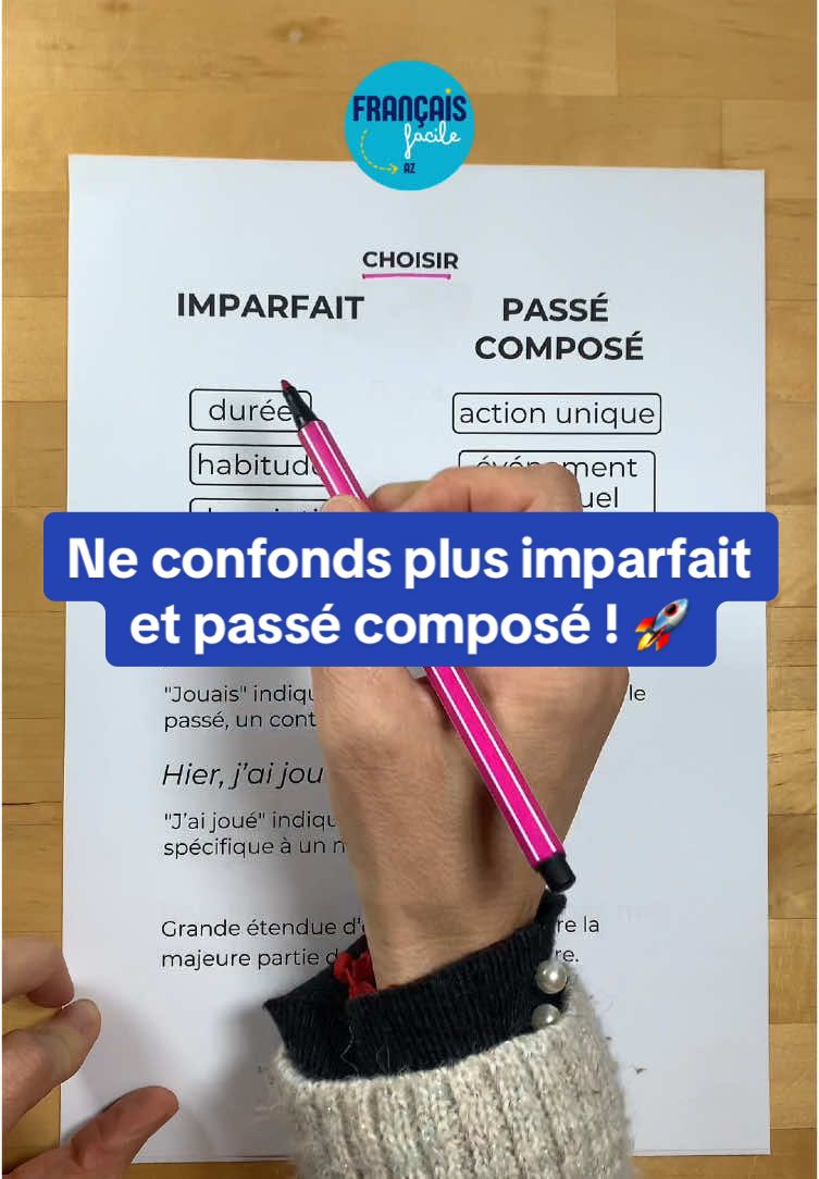 Imparfait ou passé composé ? Tu hésites entre ces deux temps du passé ? Découvre en moins d’une minute comment les différencier facilement : l’imparfait pour les habitudes, les descriptilns, le décor, et le passé composé pour les actions ponctuelles, terminées.  Apprends à choisir le bon temps et améliore instantanément ton français 💪🔥 #apprendresurtiktok #apprendrelefrançais #conjugaisonfrançaise #francaisfacile 