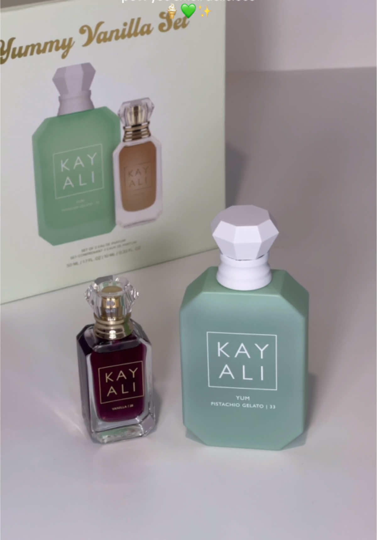 Yummy Vanilla Set @Kayali @Mona Monica Kattan🧸! 💚 If you want to smell like a goddess this set is for you! I have always wanted to try their perfumes because I kept reading reviews raving about them so when I saw this Yummy Vanilla Set I knew I had to get my hands on it and let me tell you it didn’t disappoint! I cannot stop wearing this duo because it’s too good 🍦✨💚 [🏷️ #kayali #kayaliperfume #hudabeauty #perfume #perfumecollection #sephora #beauty #perfumes #perfumelover #eaudeparfum #fragrance #fragranceoftheday #perfumeoftheday #‏عطر #عطور  #gourmandperfume #sweetperfume #vanillaperfume #scentoftheday #fraghead #fragrances #perfumeoftheday #sotd  #scentlover #scentaddict #instafragrance #scentlovers #fragrancelover #fragrancecommunity #winterfragrance]