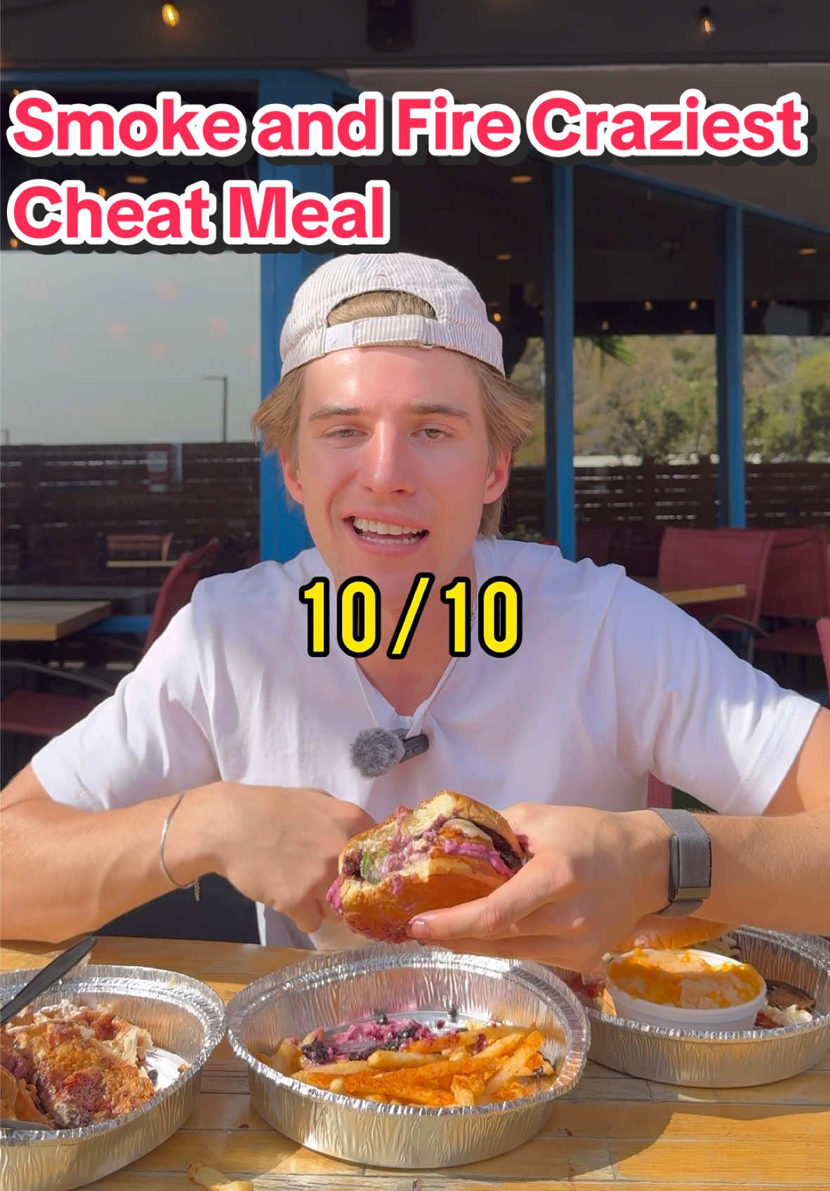 Trying Keith Lee Craziest Cheat Meal 📍Smoke and Fire, Las Vegas @Smoke & Fire #smokeandfirepartner #blueberrychickensandwich #macandcheese #wafflesandchicken  #smokedbrisketsandwich #keithlee #codypremer