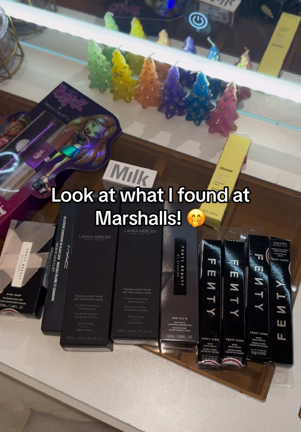 I cannot believe the price I paid for all of this makeup! 😳🤩 unbox with me and see my finds! 😍  #fyp #viralvideo #makeup #makeupfinds #unboxing #unboxwithme #marshallshaul #marshallsfinds #makeuptok #shoppinghaul #shoppingtiktok #bratzmakeup #lauramercier #macmakeup #fentybeauty #glossier 