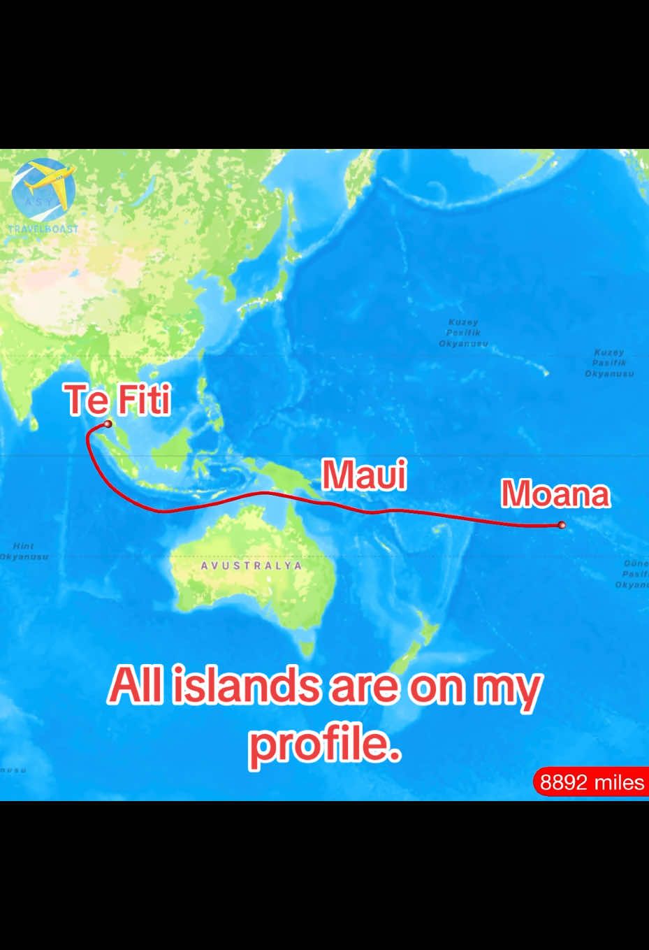 How long is Moana's journey? 8892 miles. All islands are on my profile. #moana #moana2 #maui #tefiti #disney #movie #like #Love #ocean #polynesian #philippines #thailand #india #usa #hawai #newzealand #world #earth #google #googleearth