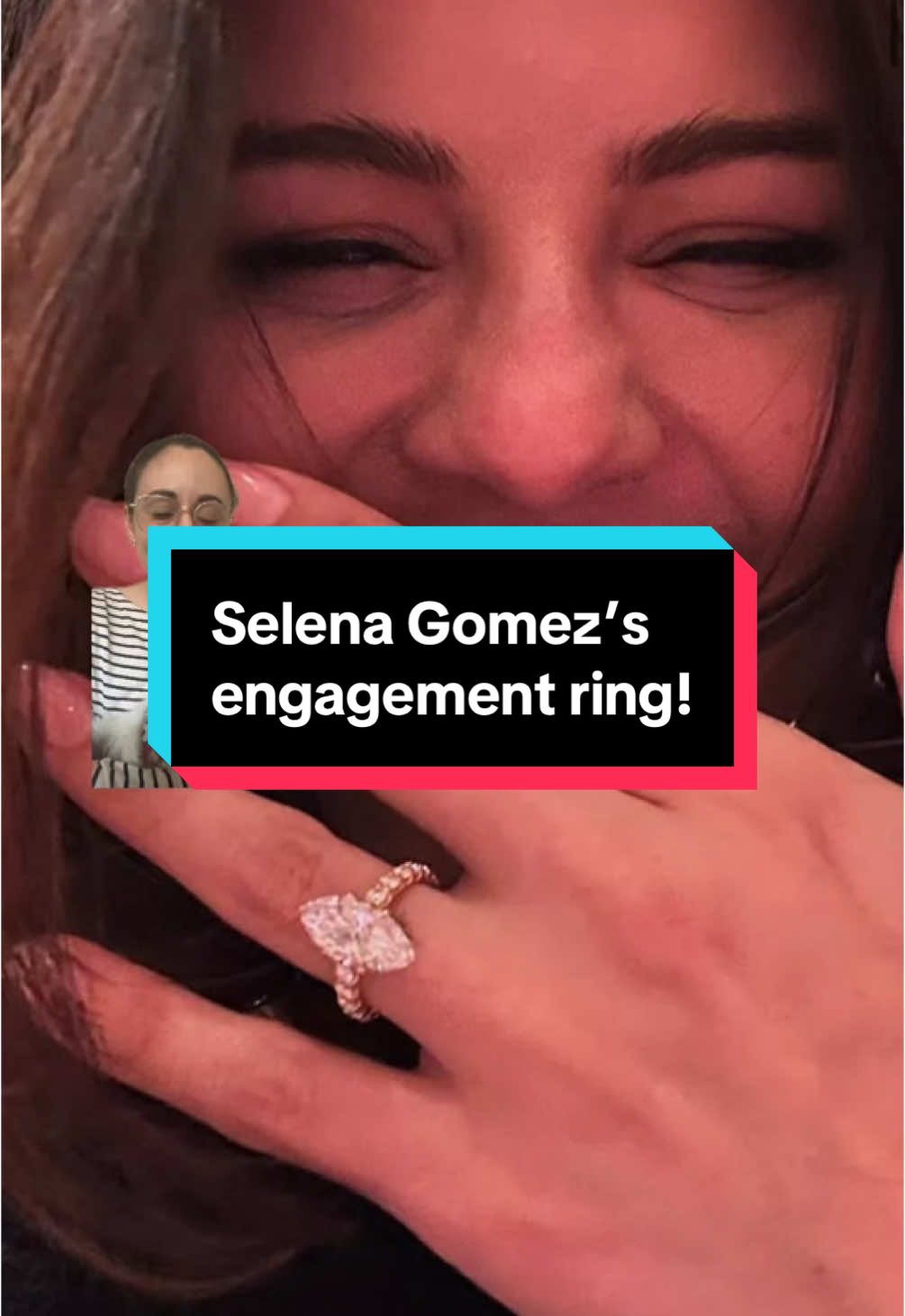 What do y’all think of this ring? The marquise diamond and wide band are both very on trend! #selenagomez #bennyblanco #selenagomezengaged #selenagomezvideos #marquisediamond #marquisecut #celebritynews #selenagomezfan 