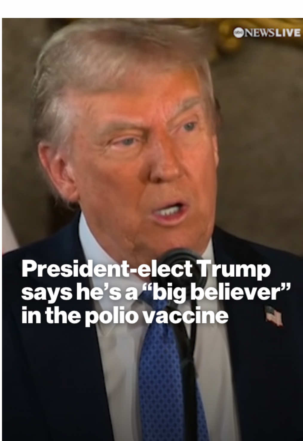 President-elect Trump tells ABC News’ Selina Wang that he’s a “big believer” in the polio vaccine, but that he’s “not a big mandate person.” #polio #news #trump #maralago 