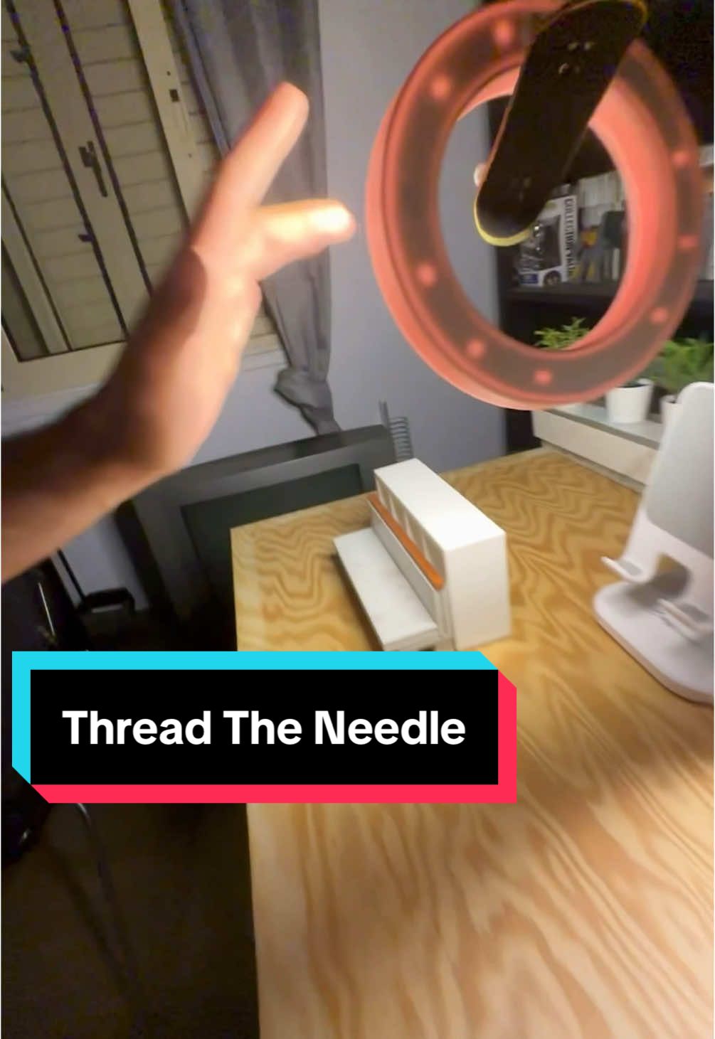 Thread the needle! Grainy due to slow mo but it was worth posting.  #threadtheneedle #fingerboard #fingerboarding #TechDeck #kickflip 