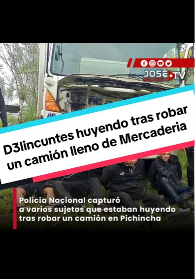 #ATENCIÓN E Policía Nacional capturó a varios sujetos que estaban huyendo tras robar un camión con mercadería en el sector de Puerto Quito, provincia de Pichincha.