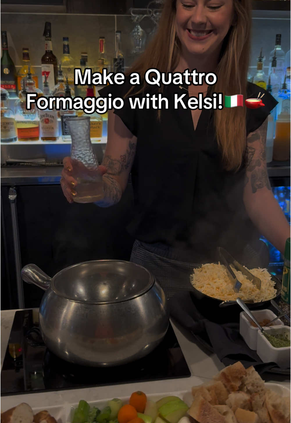 The secret is out🤫 Learn how to make a Quattro Formaggio with Kelsi!🇮🇹🫕 #meltingpot #fondue #cheese #cincinnati #restauranttiktok #tutorial #foryoupage #fyp 