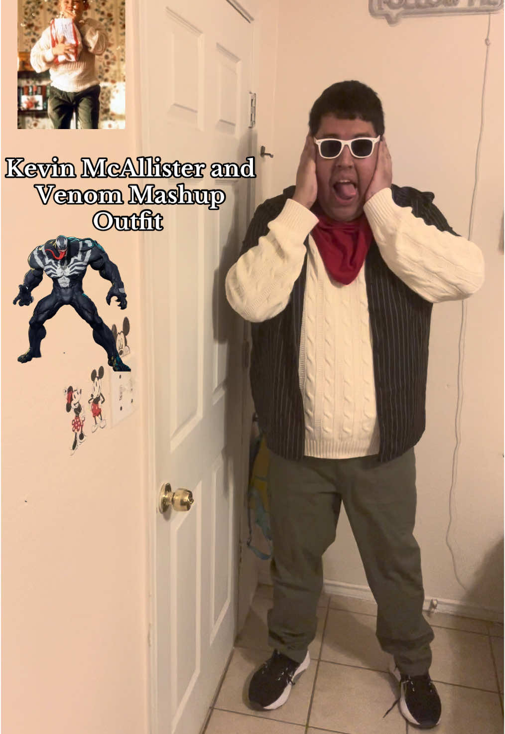 Kevin Mcallistar has taken over as Venon!  I give you a Venom Mcallister inspired outfit! 🖤🤍🏡👦 #homealone #homealonemovie #kevinmcallister #kevin #venom #marvel #mashup #crossover #cosplay #cosplayer #fashion #christmas 