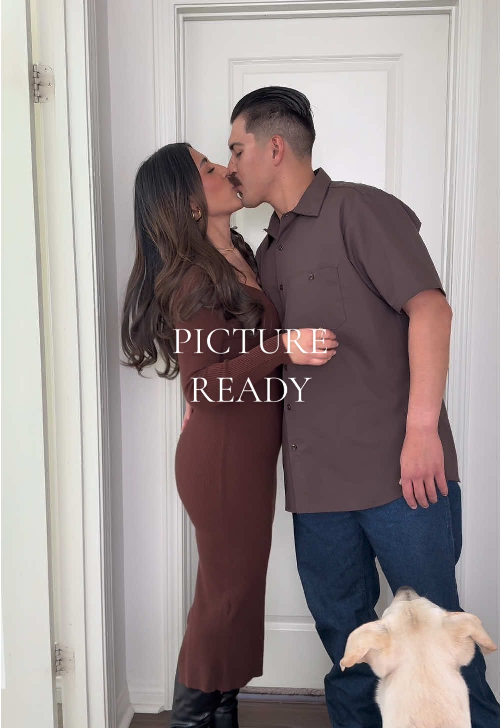 Excuseeee me just on our way to take pictures 📸 my dog always wants his dads attention lol #fyp #foryoupage #boyfriend #christmaspictures #ootdinspo  #couplestiktok 