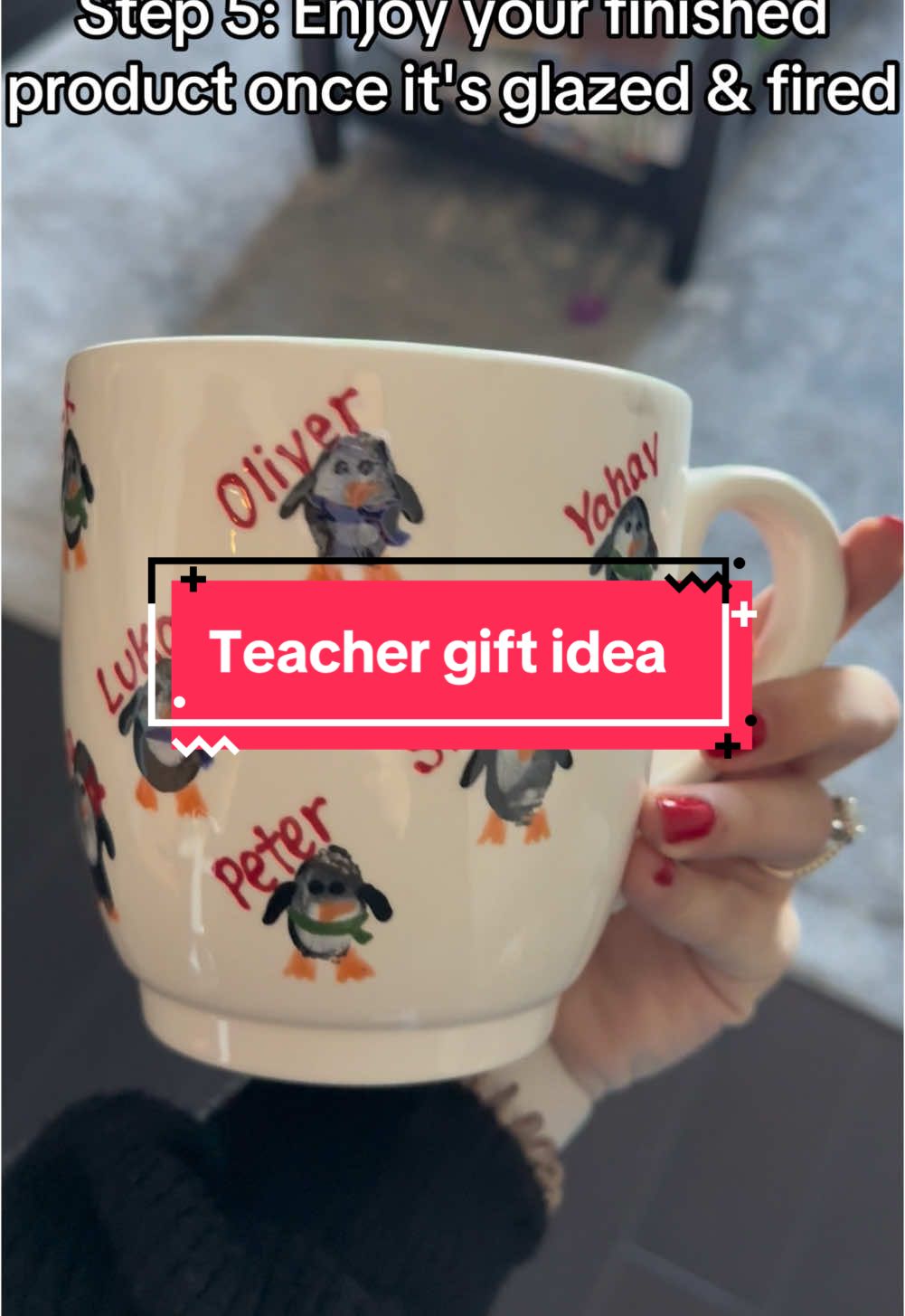 How to create the perfect teacher gift! #fyp #trending #customgifts #teachersoftiktok #teachergift #paintyourownpottery #fingerprint #penguin @Color Me Mine 