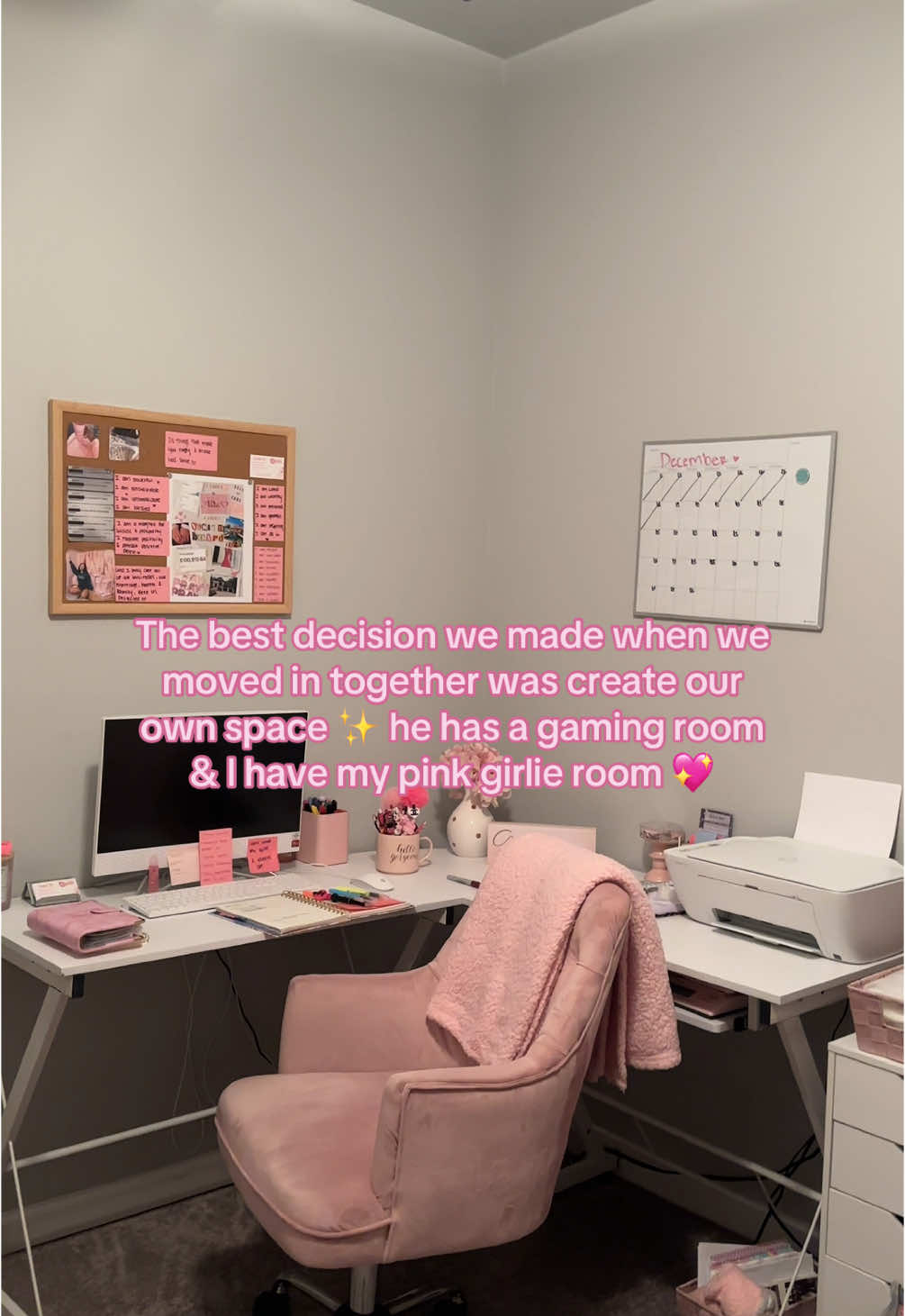 Having our alone time is so good for our mental health 🫶🏽 it allows us to still be our own person in our home, especially becoming parents its so easy to get lost in parenthood. Have your alone time to recharge ✨ #alonetime #sepraterooms #Love #fyp #viral #gameroom #pink #office #metime #parenthood #recharge 