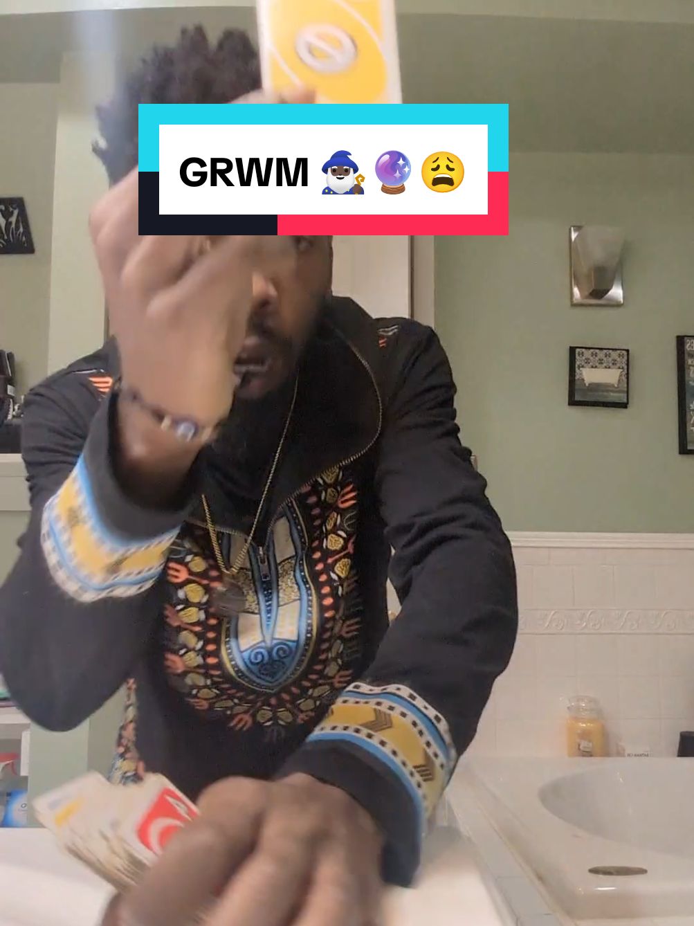 Get ready with me has went downhill fast 😩😭🧙🏿‍♂️🔮#grwm #grwmroutine #theunoking #unoking #actheshow #tarottok #spiritualtiktok #tarotuno #unocards #funny #foryoupage 